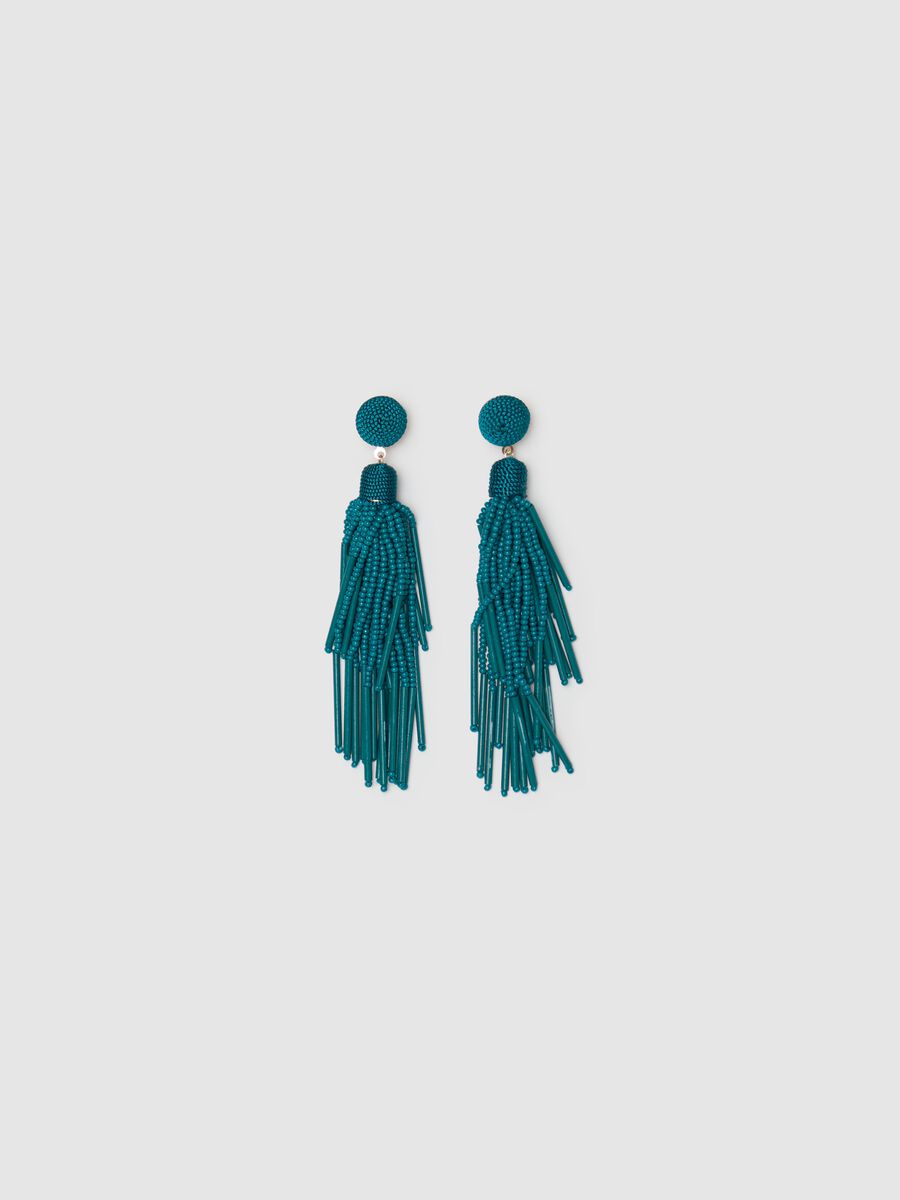 Pendant earrings with beaded fringing_0