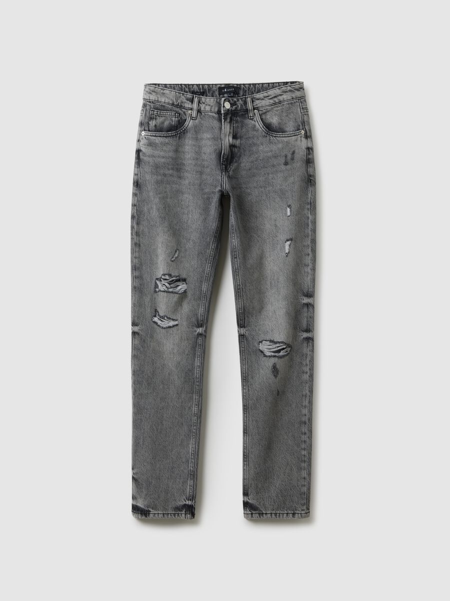 Grey Slim Fit Distressed Pure Cotton Jeans_4
