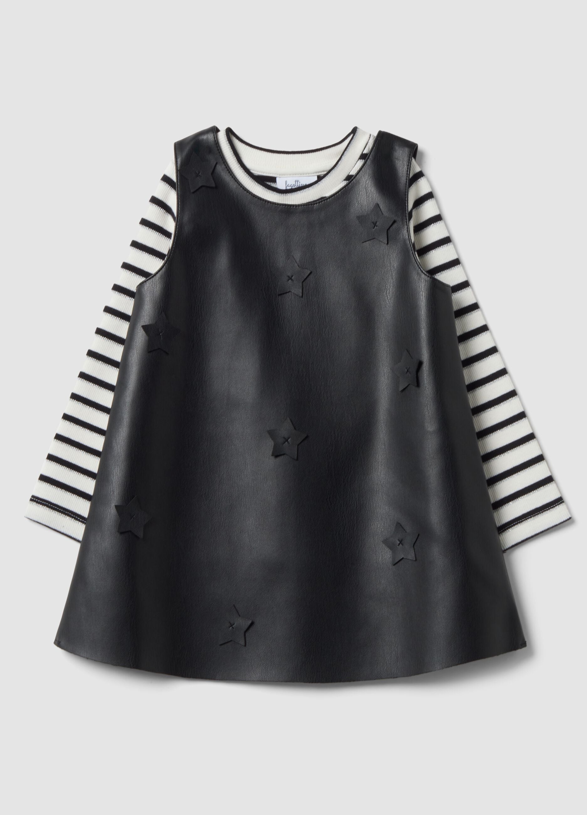 Set nero con abito girocollo e maglia a righe girocollo