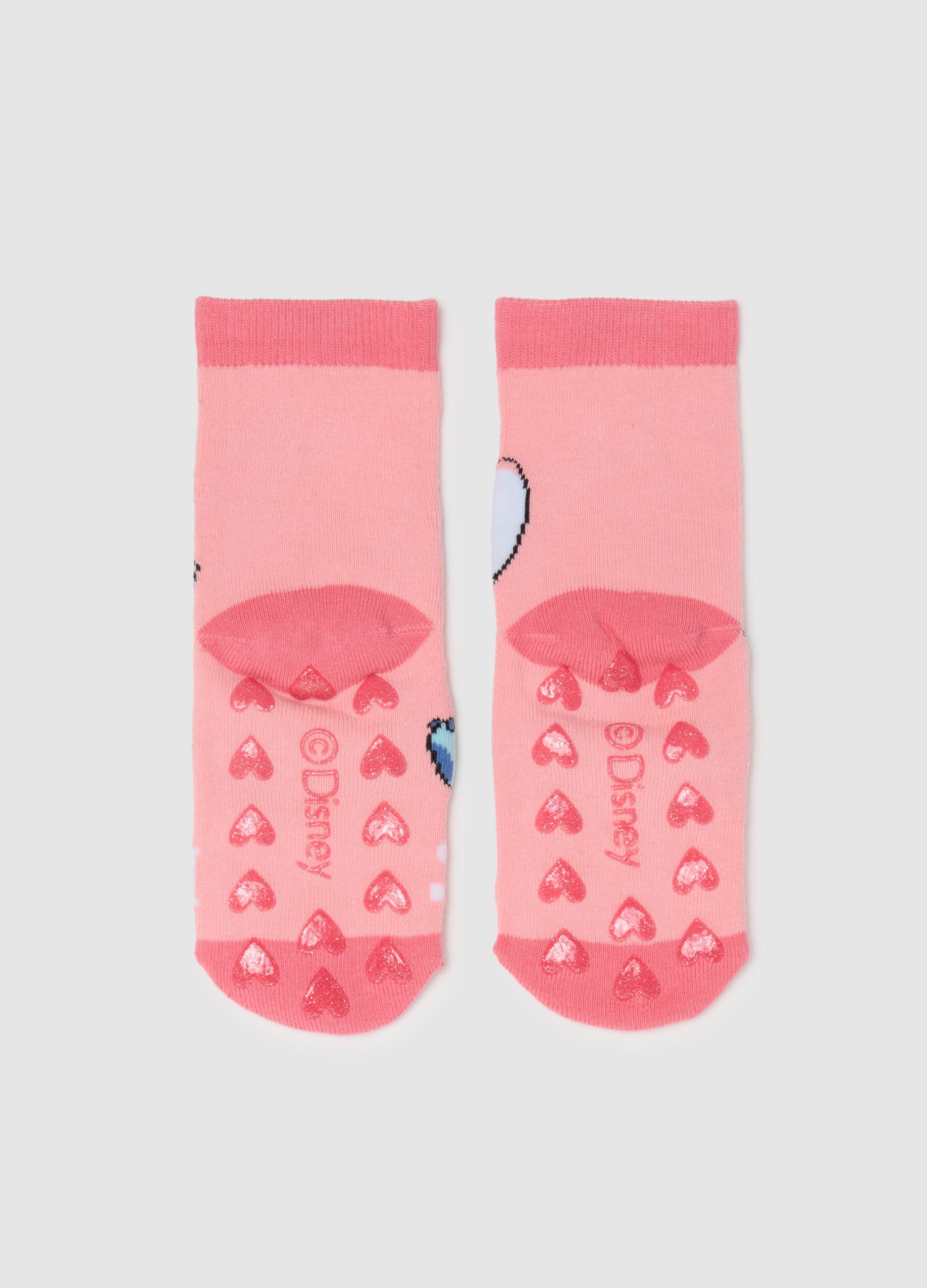 Girls' pink cotton socks with elastic and Stitch print