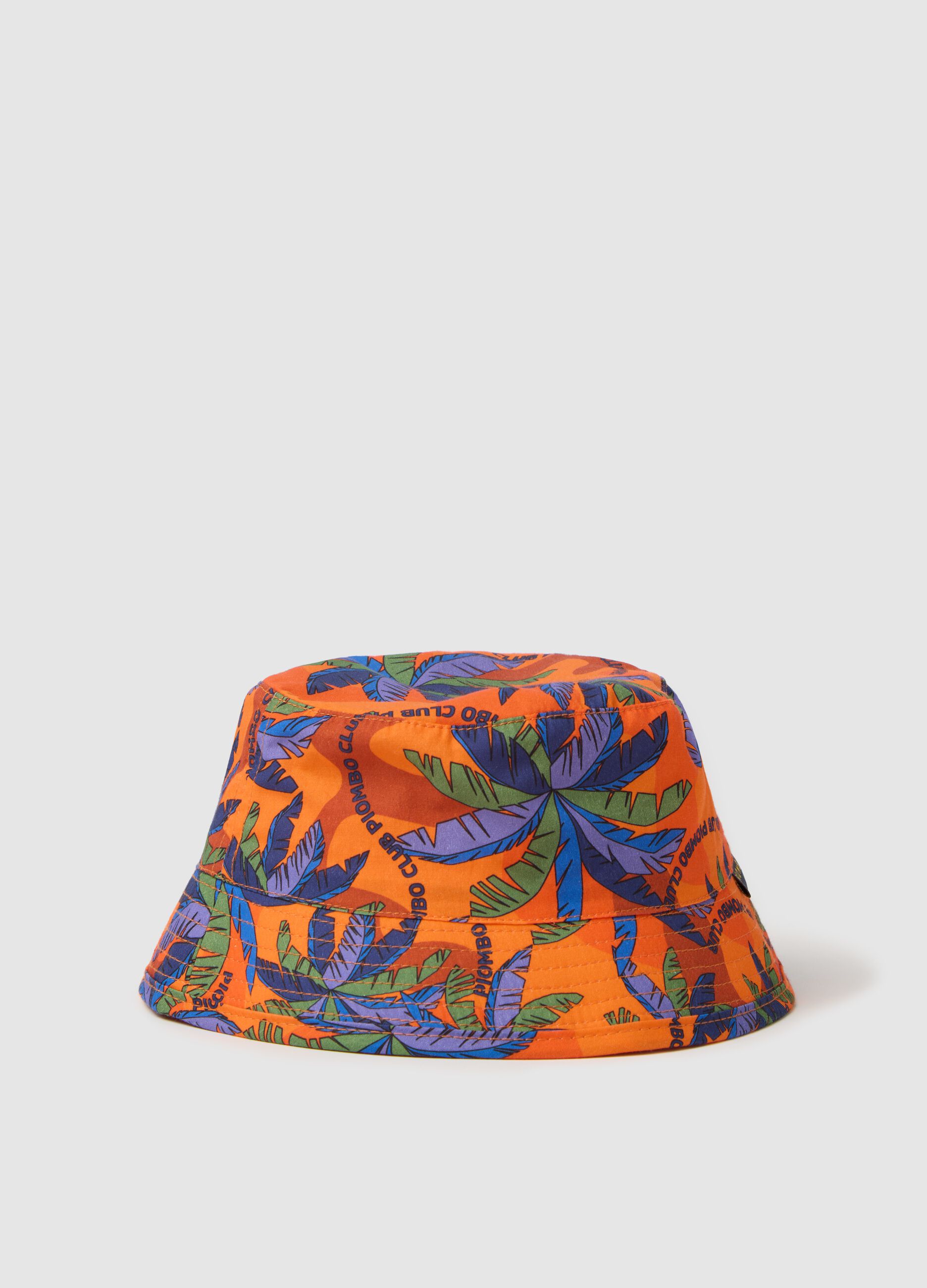Orange fishing hat with palms print