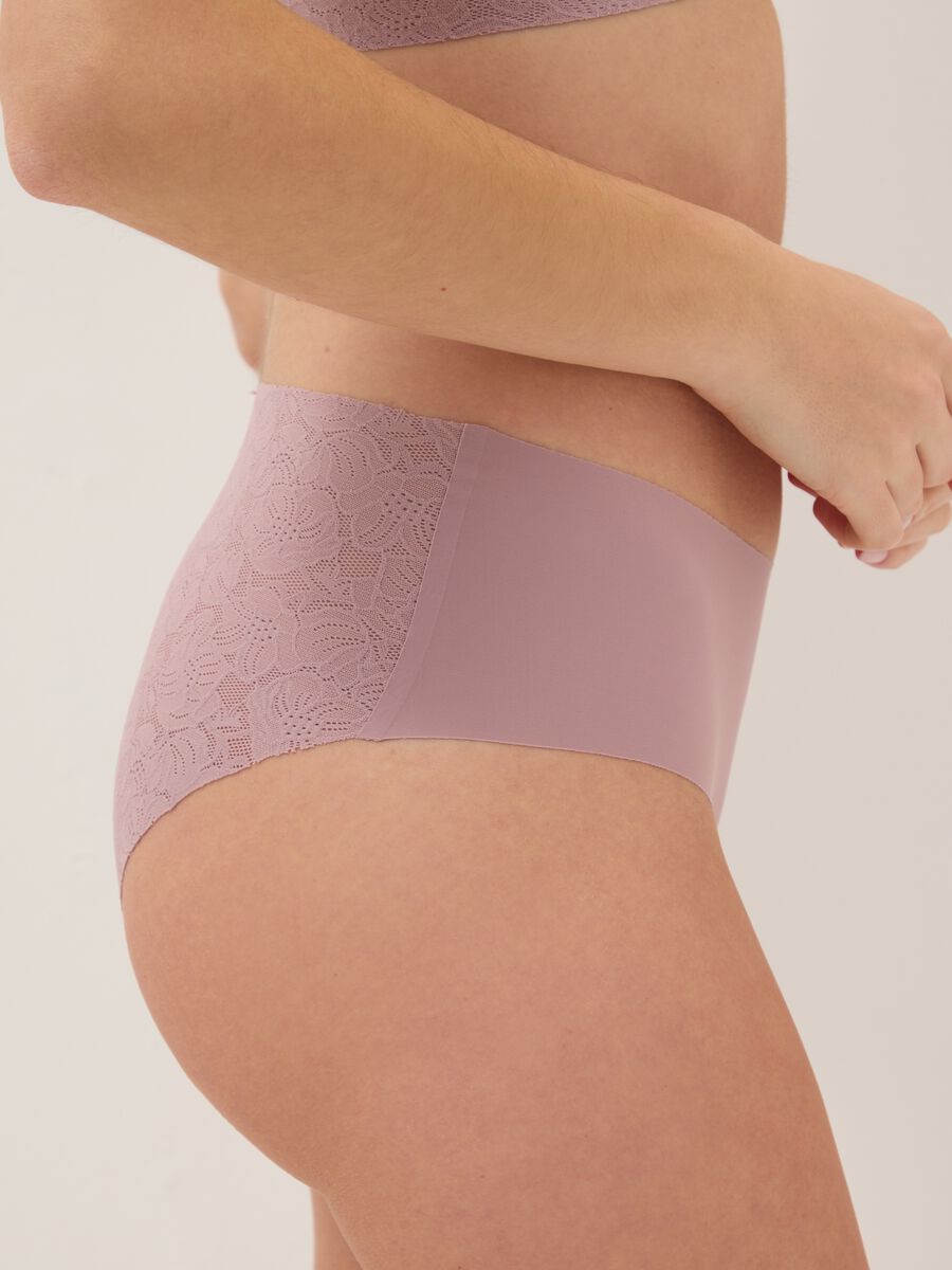 Slip in pizzo elasticizzato rosa a vita alta_3