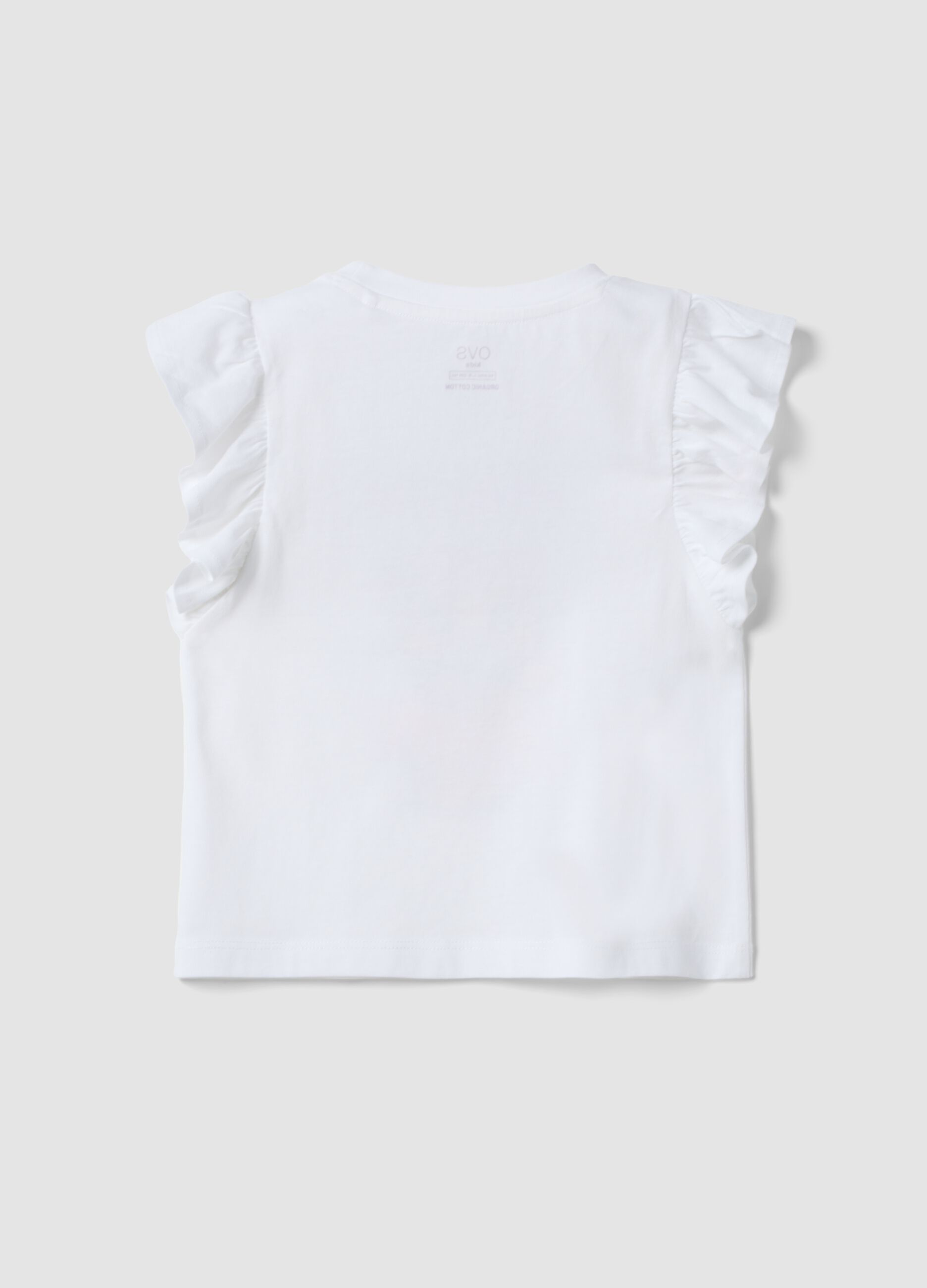 White organic cotton tank top with ruffle sleeves