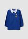 Blue school smock with zip and panda embroidery for boys_0