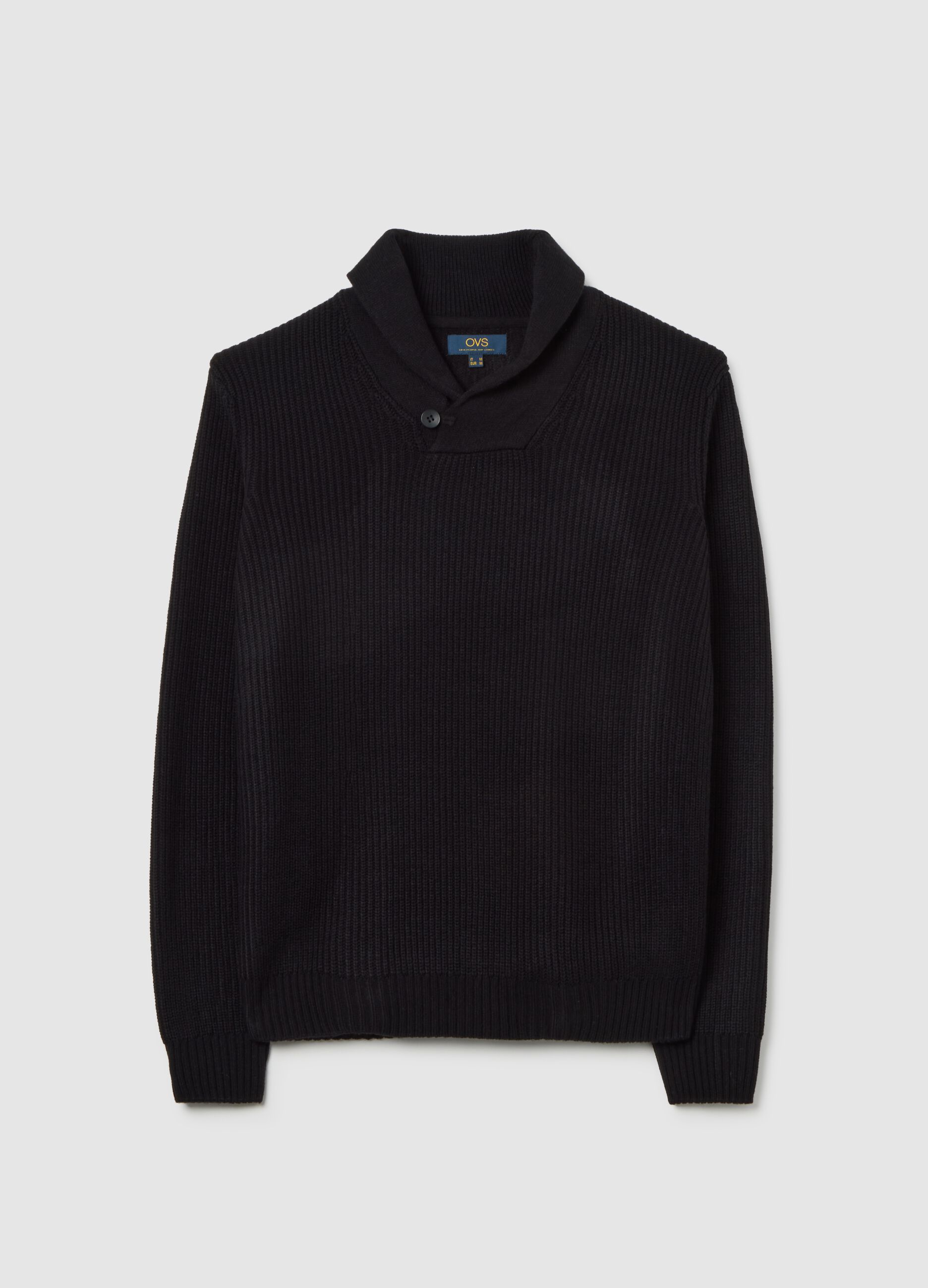 Black shawl collar regular fit jumper