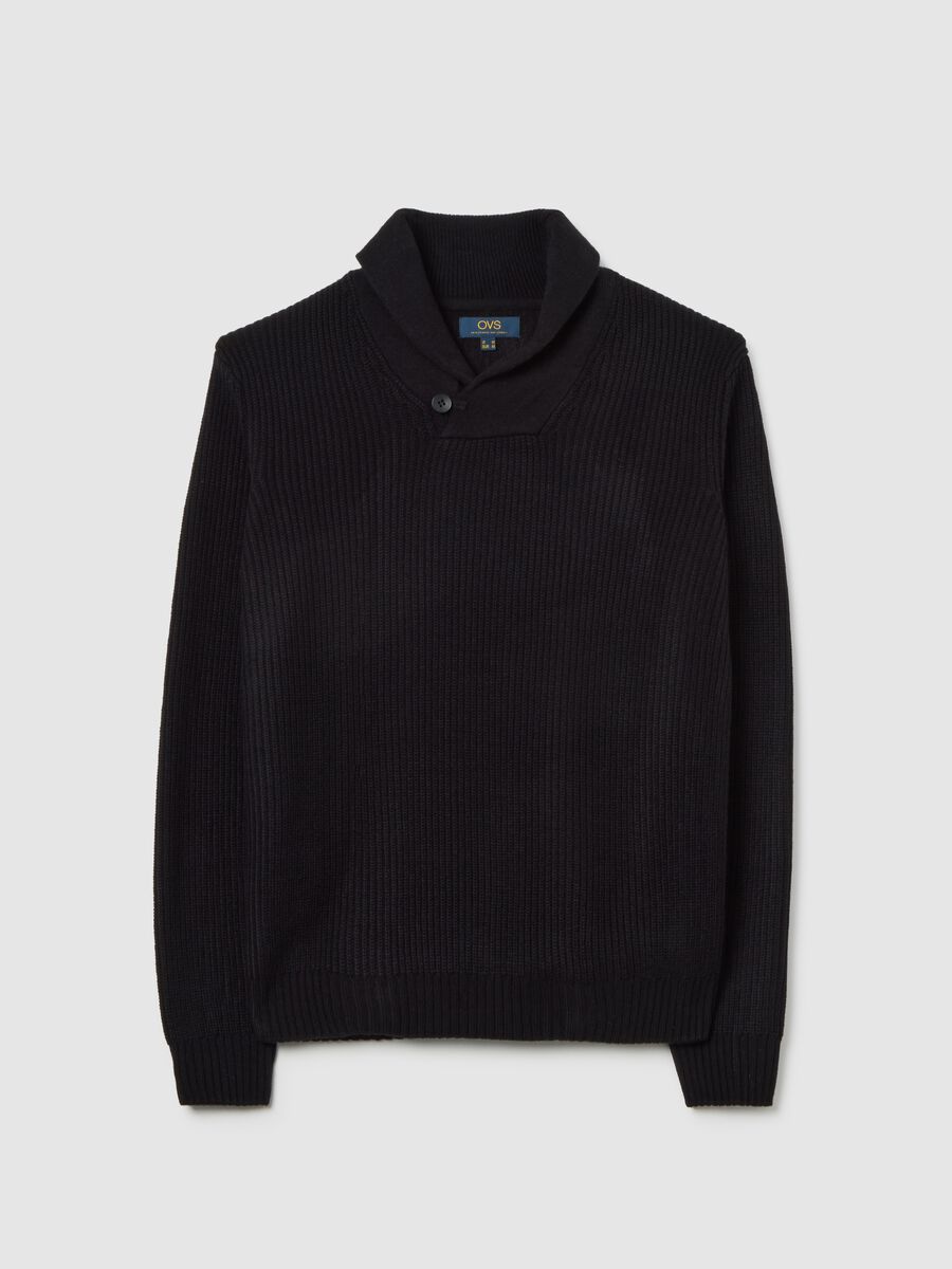 Black shawl collar regular fit jumper_0