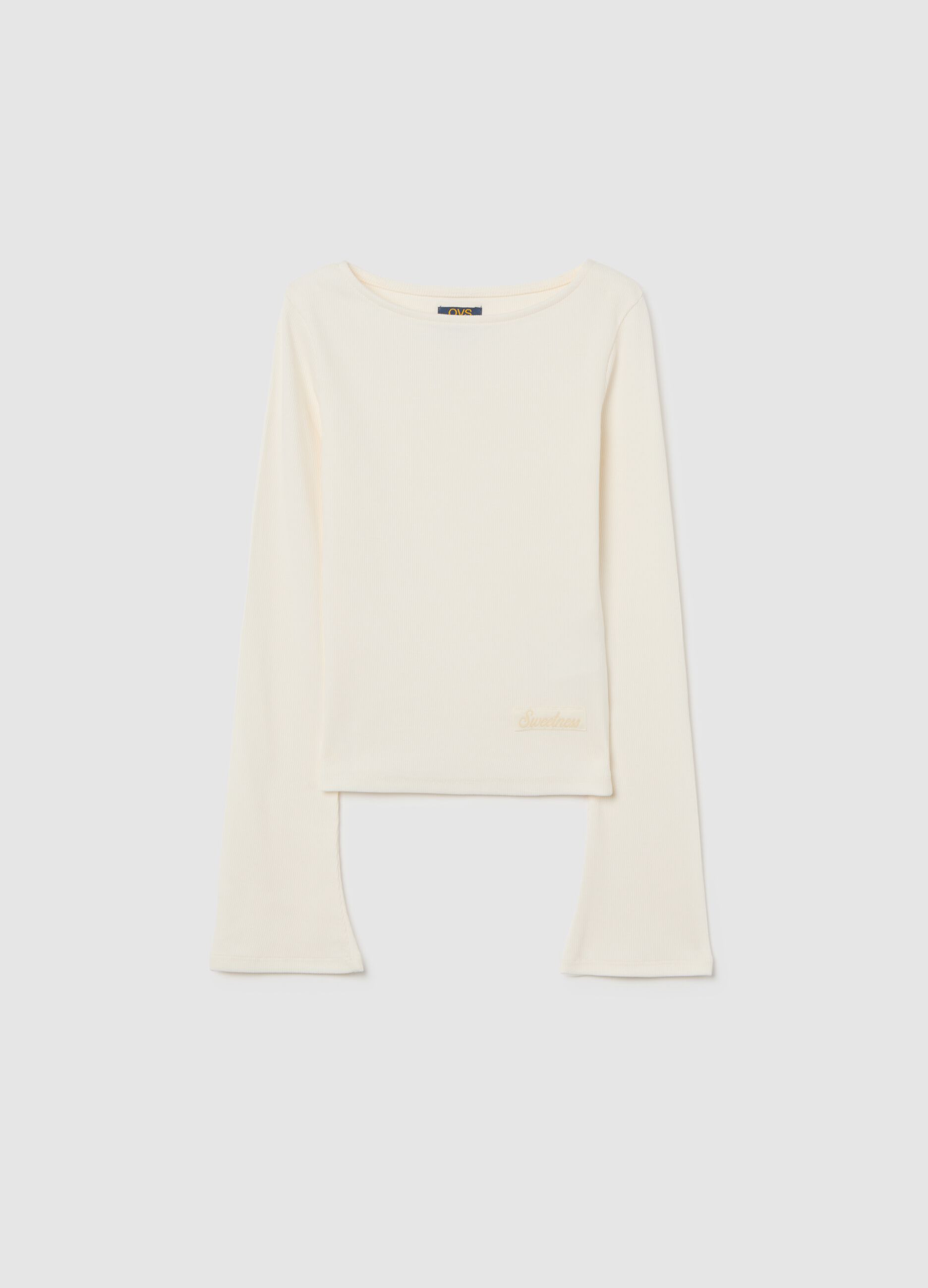 Beige stretch cotton regular fit girls' top
