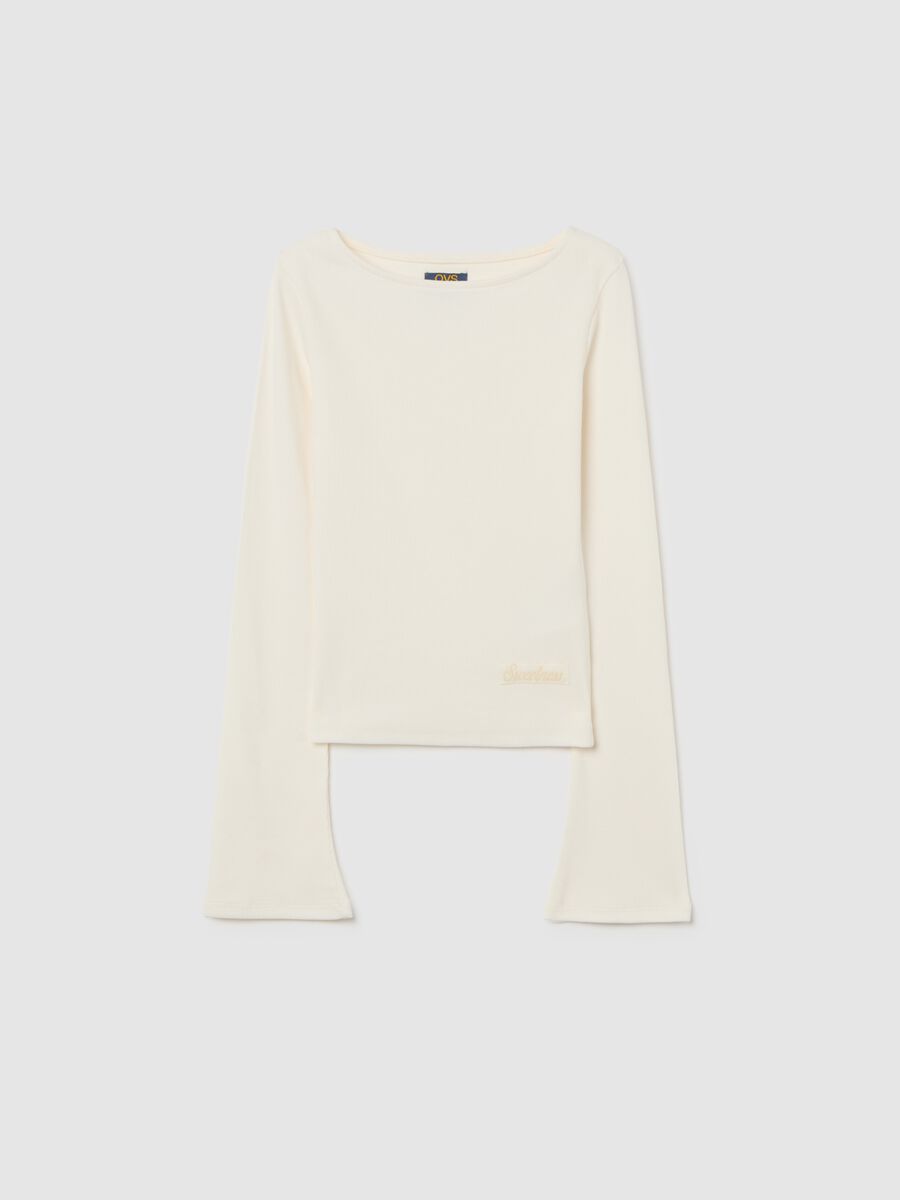 Maglia da ragazza in cotone elasticizzato beige regular fit_0