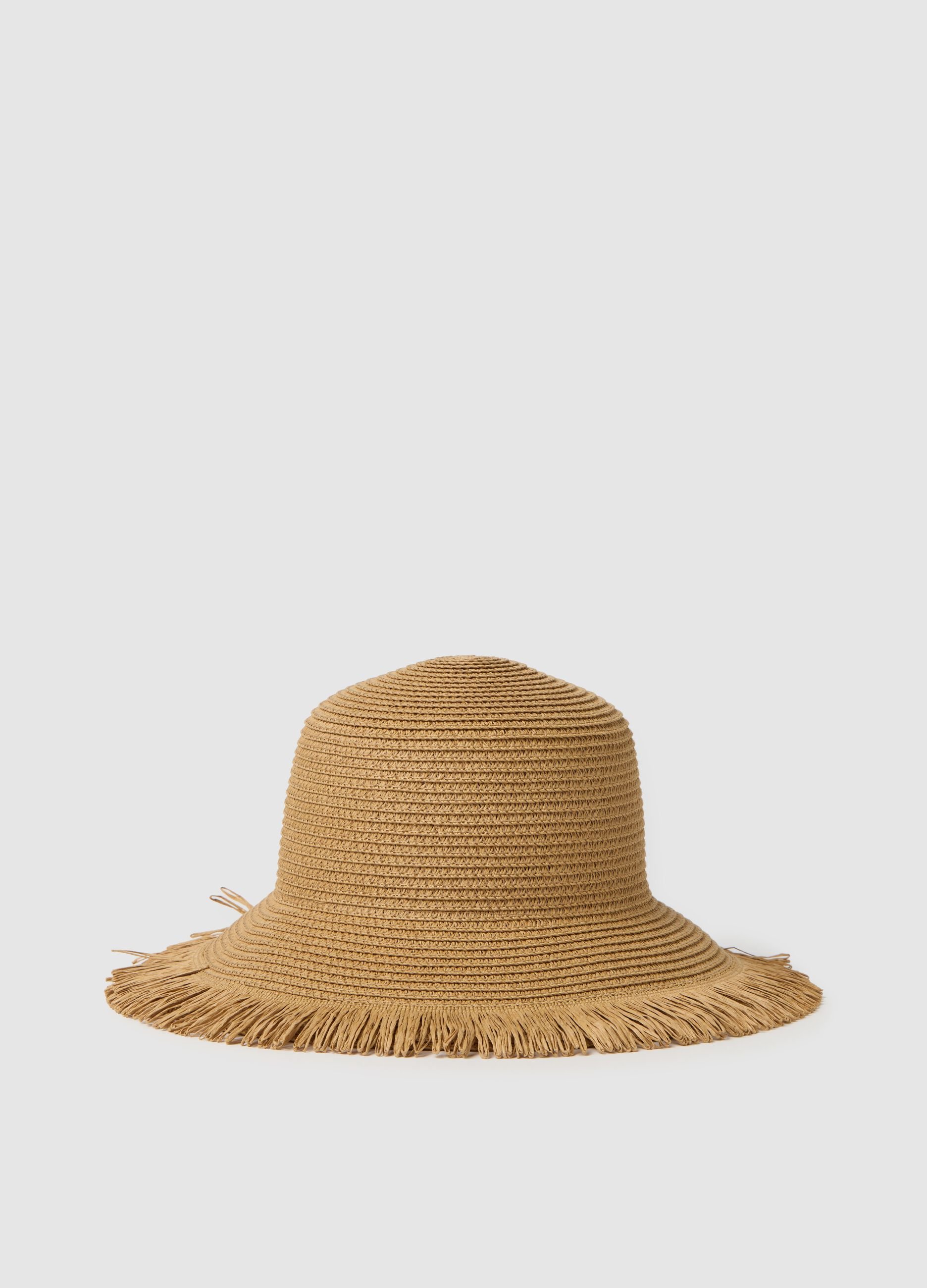 Beige straw cloche hat