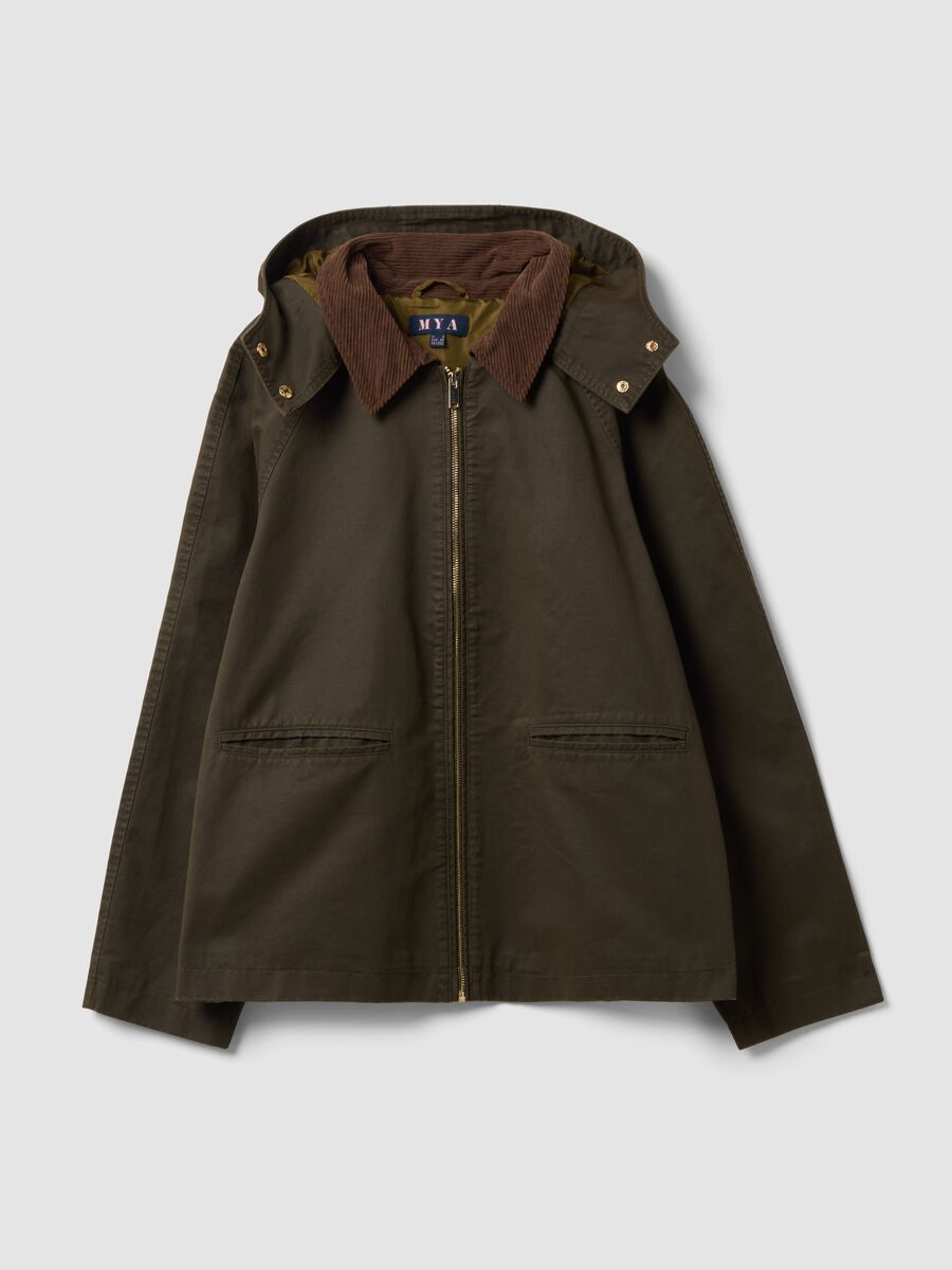 Green cotton-blend parka with detachable hood_0