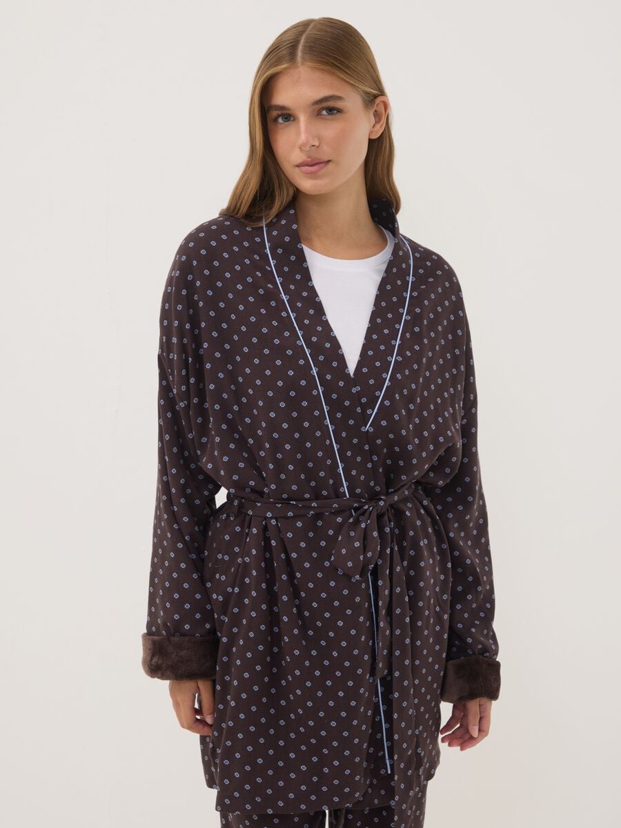 Vestaglia marrone in pura viscosa con fantasia micro floreale_1