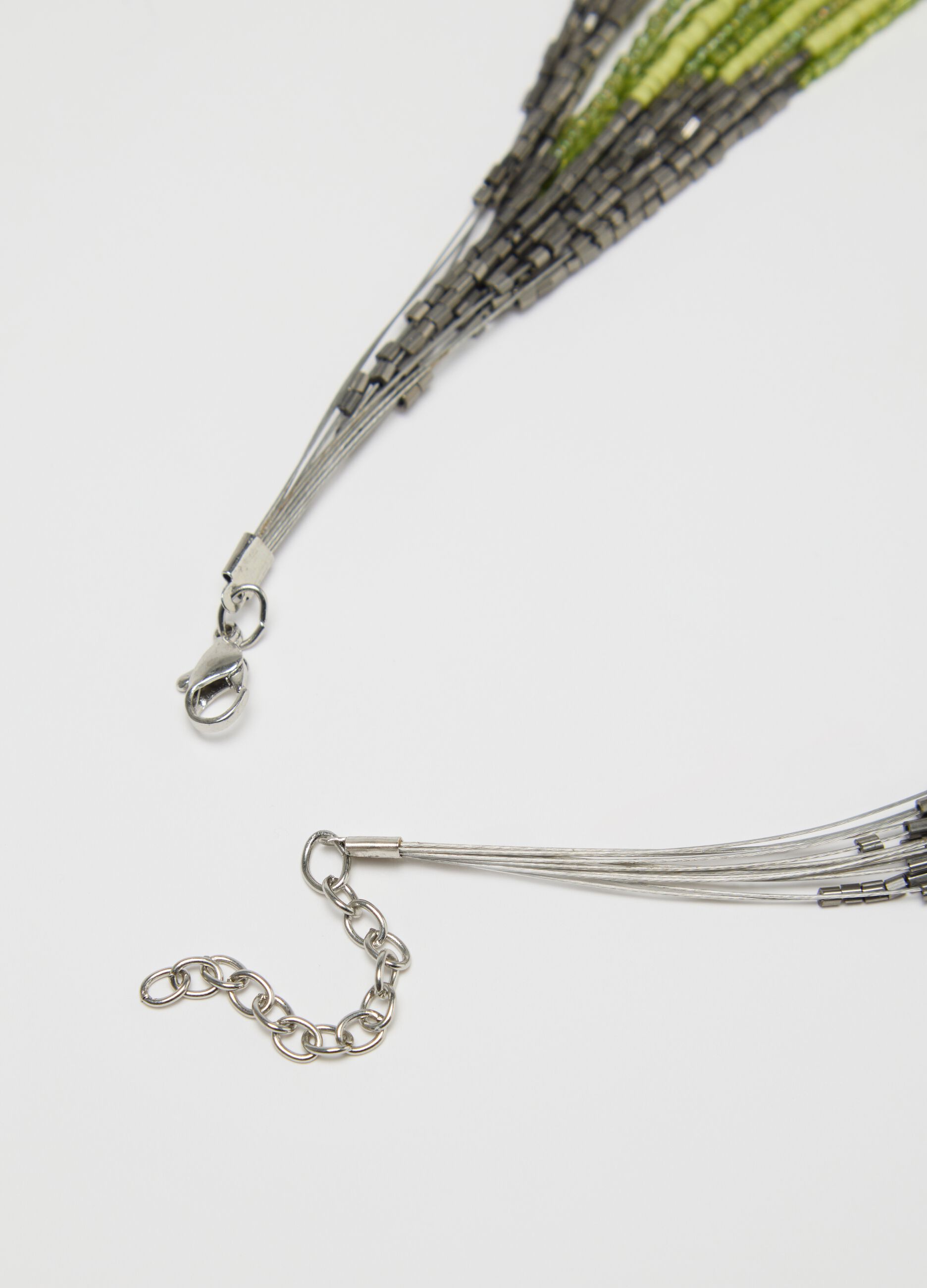 Grey and green multi-string necklace with beads