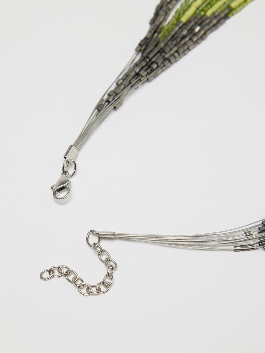 Grey and green multi-string necklace with beads_1