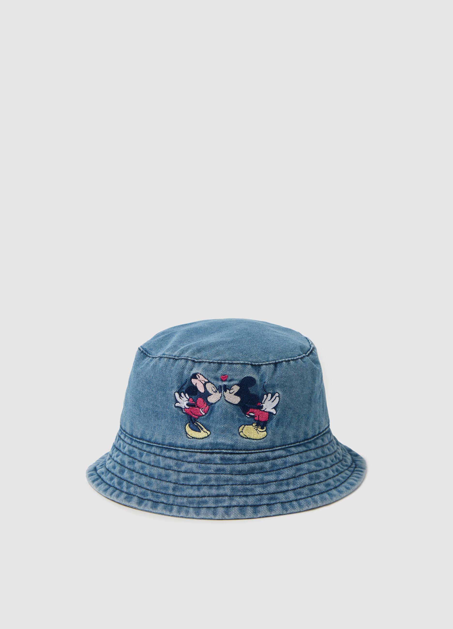 Denim hat with Minnie and Mickey Mouse embroidery
