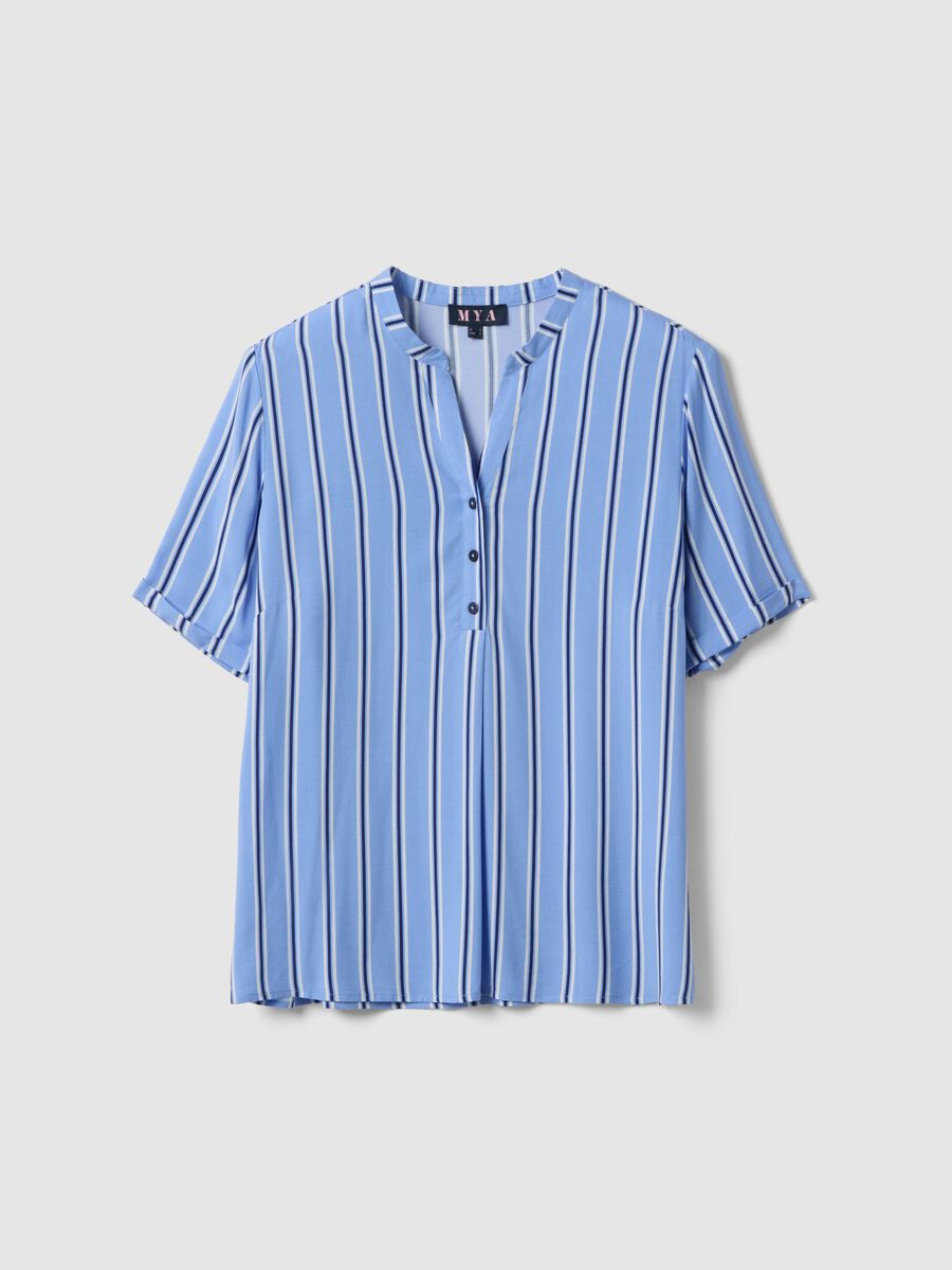 Multicolour stripe pure viscose shirt, regular fit with buttons_4