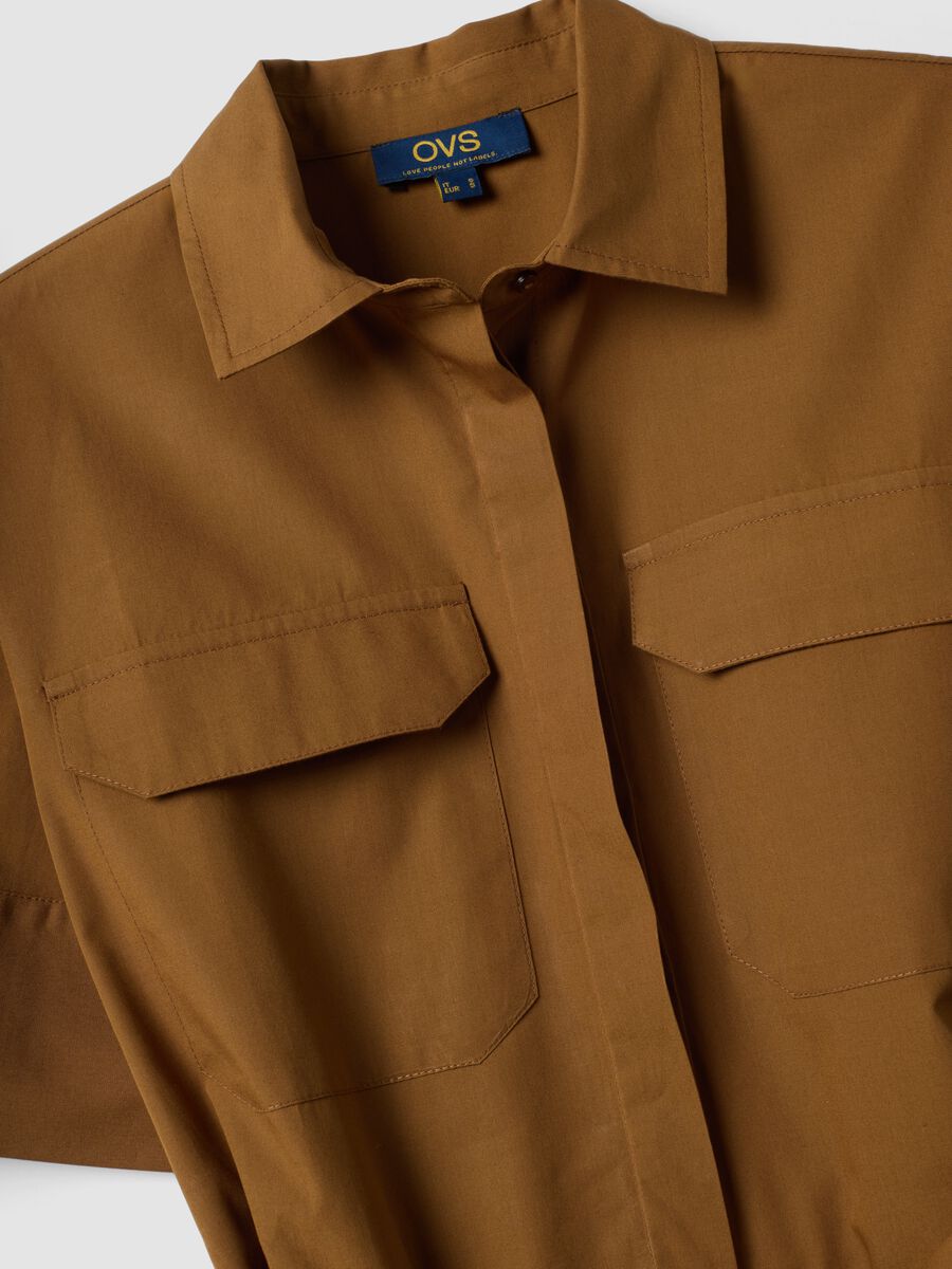 Brown pure cotton shirt dress, regular fit_5