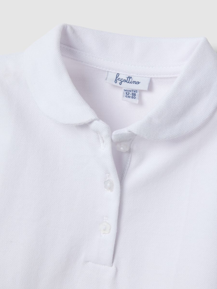 White pure cotton polo for girls, regular fit with ruched sleeves_3