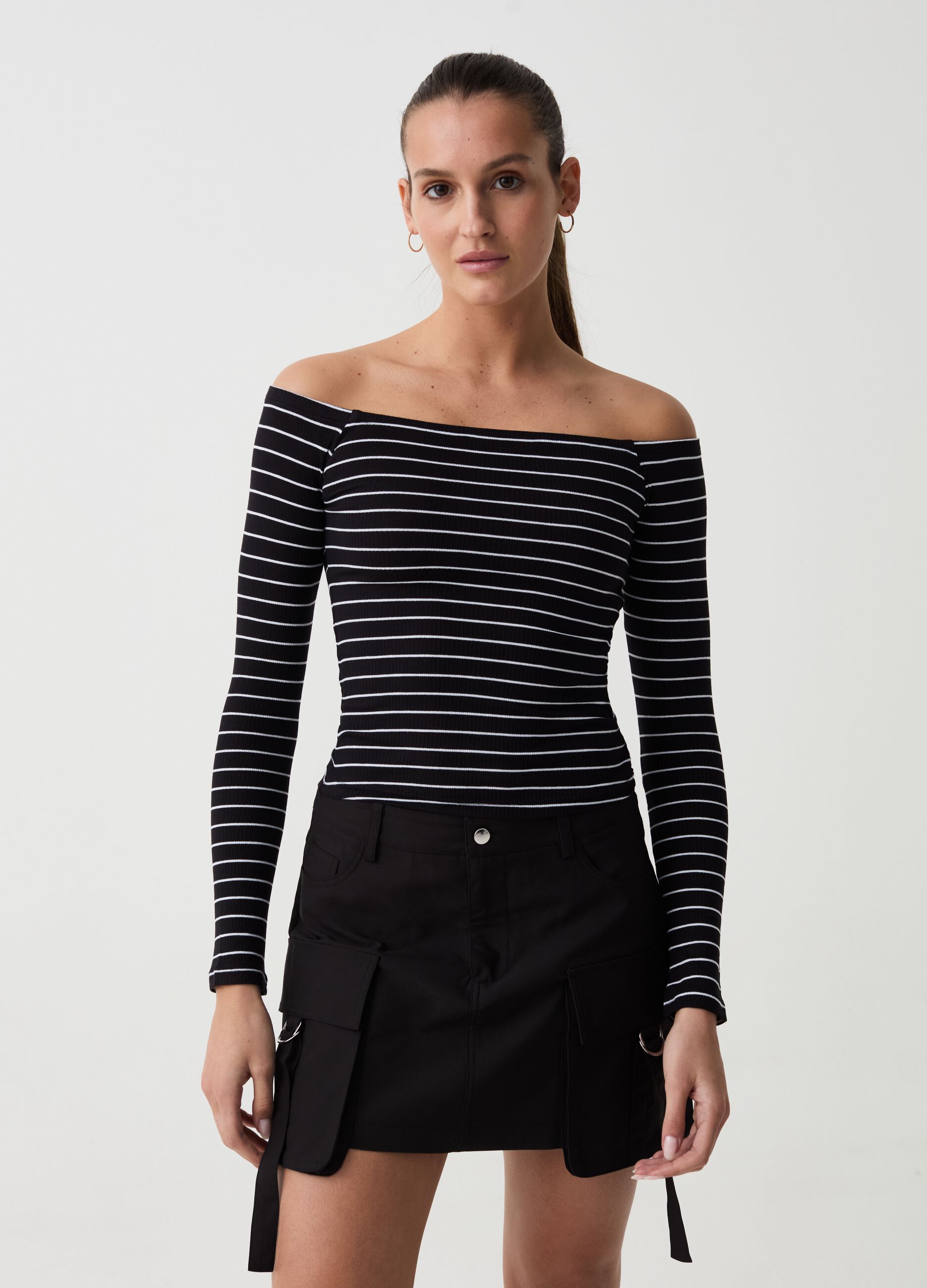 Striped T-shirt with drop shoulders