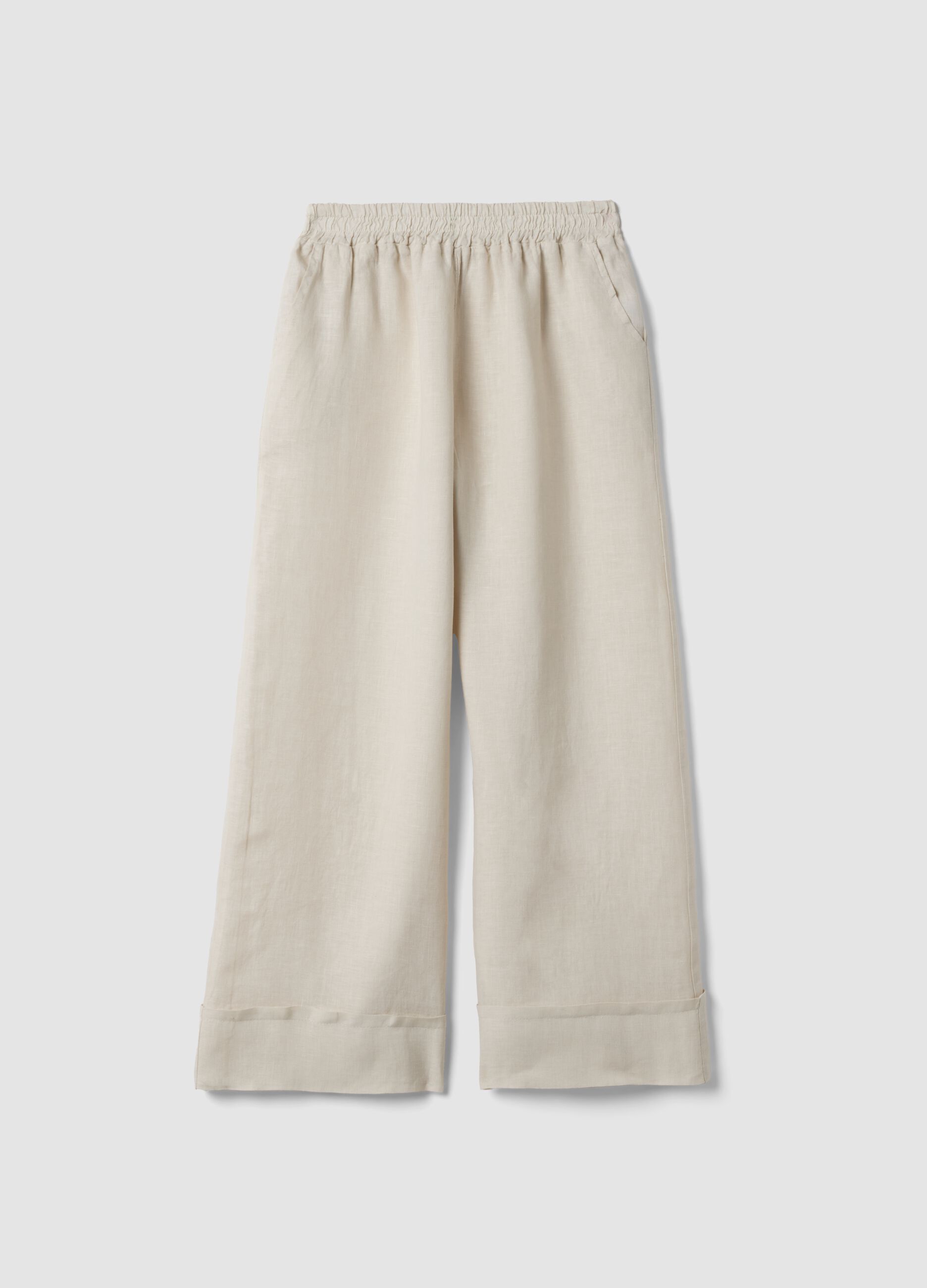 Beige pure linen regular-fit trousers