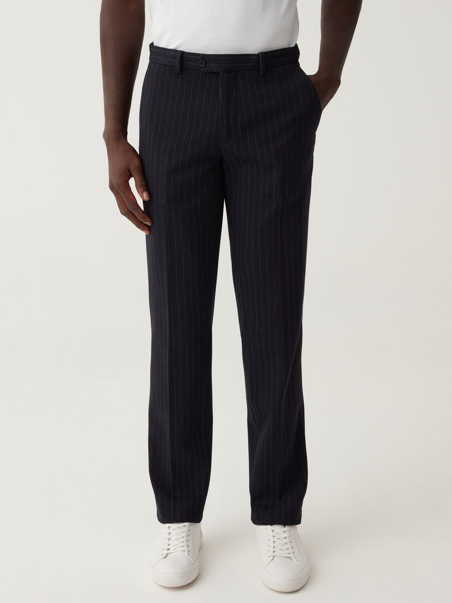Pantalone gessato easy fit blu navy_1