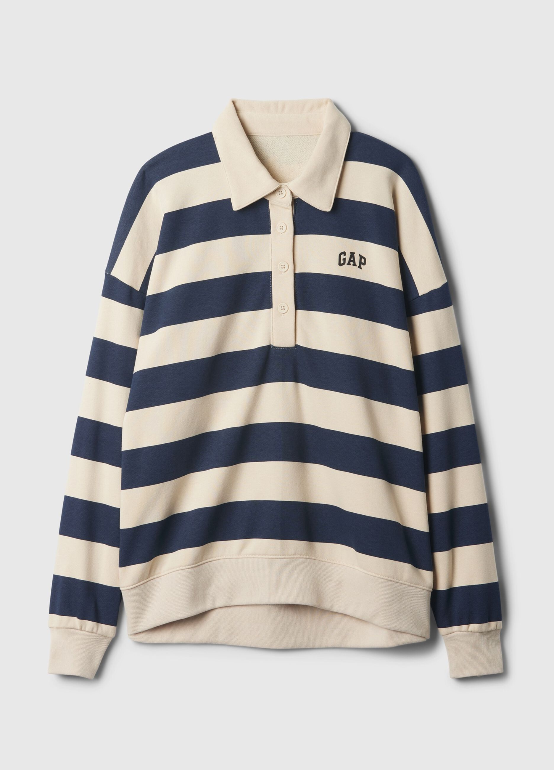 Striped oversized sweatshirt with polo neck
