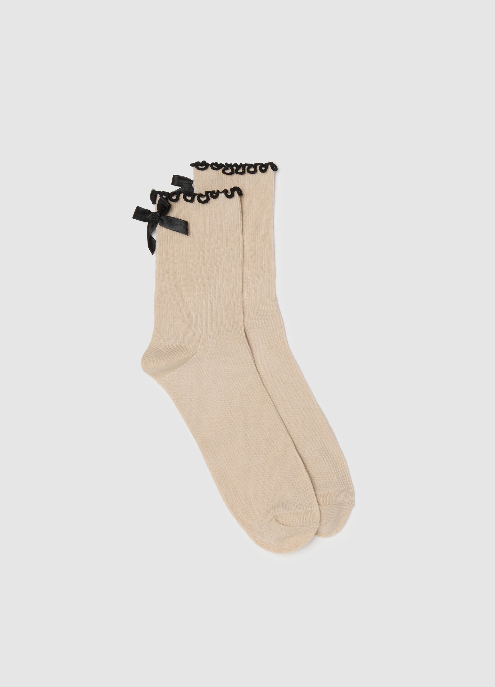Beige Cotton Socks with Ruffles