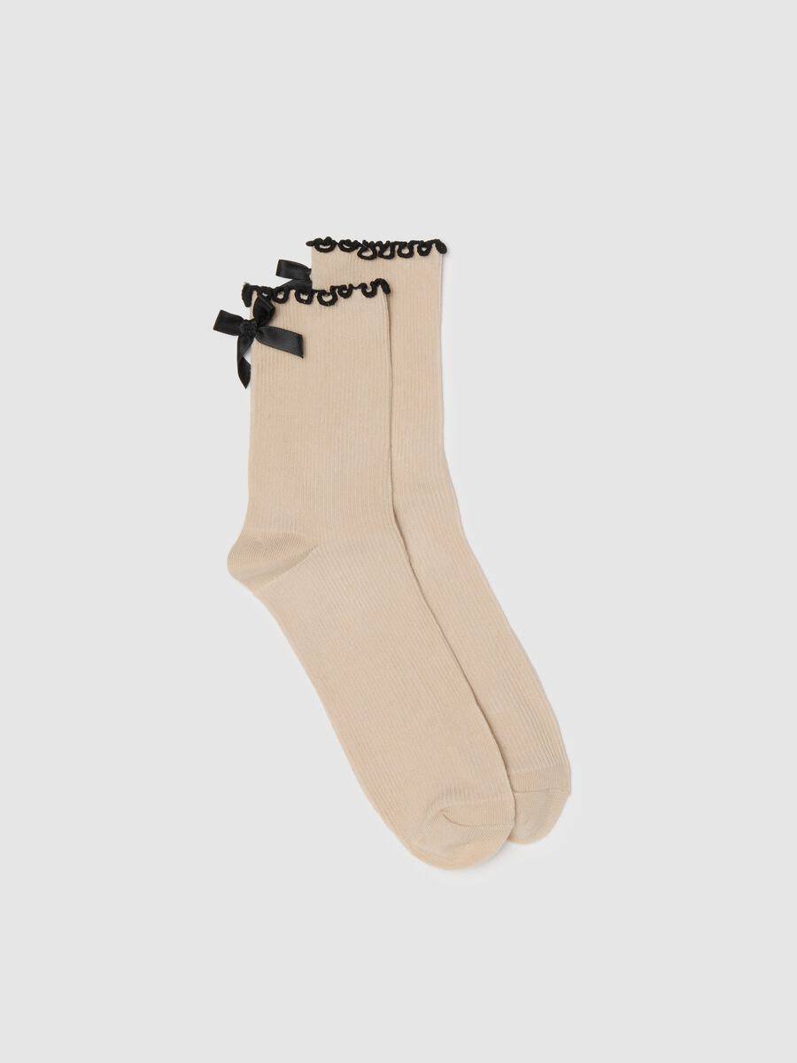 Calzini in cotone beige con volant_0
