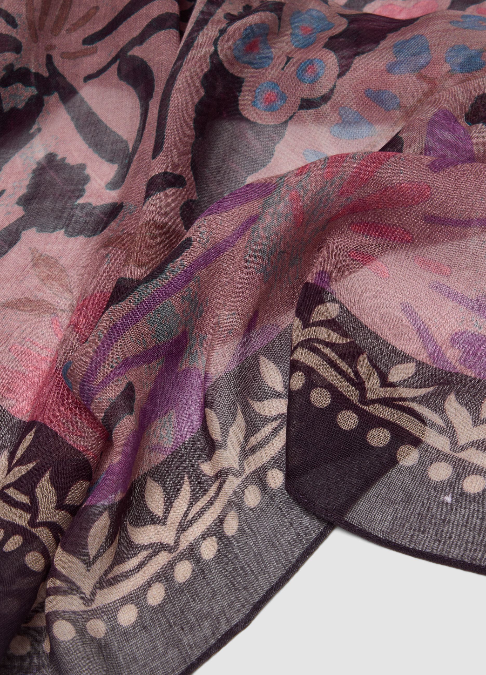 Purple pure modal scarf with floral print