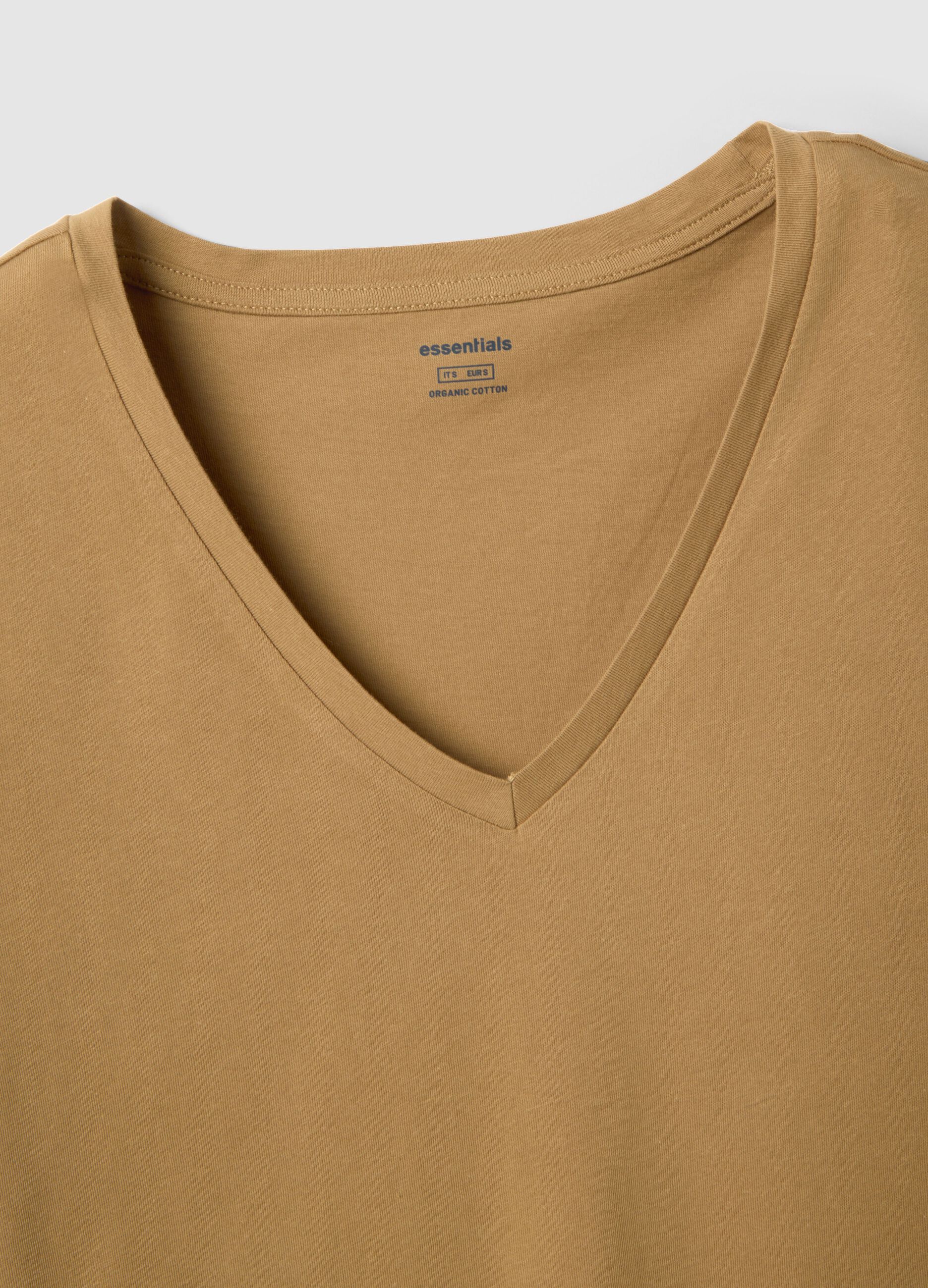 T-shirt in puro cotone marrone regular fit con scollo a V