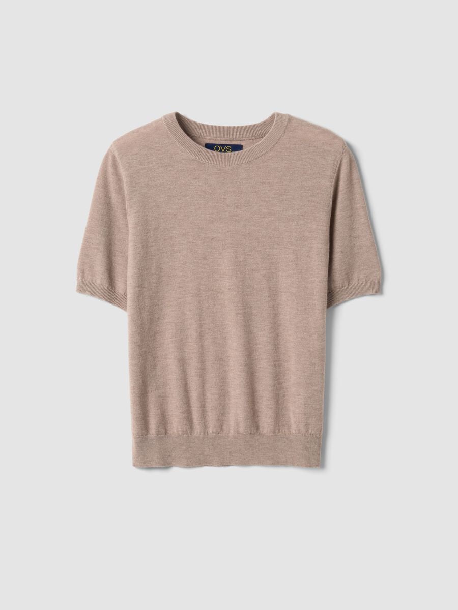 Maglia beige in misto lana a maniche corte girocollo regular fit_4