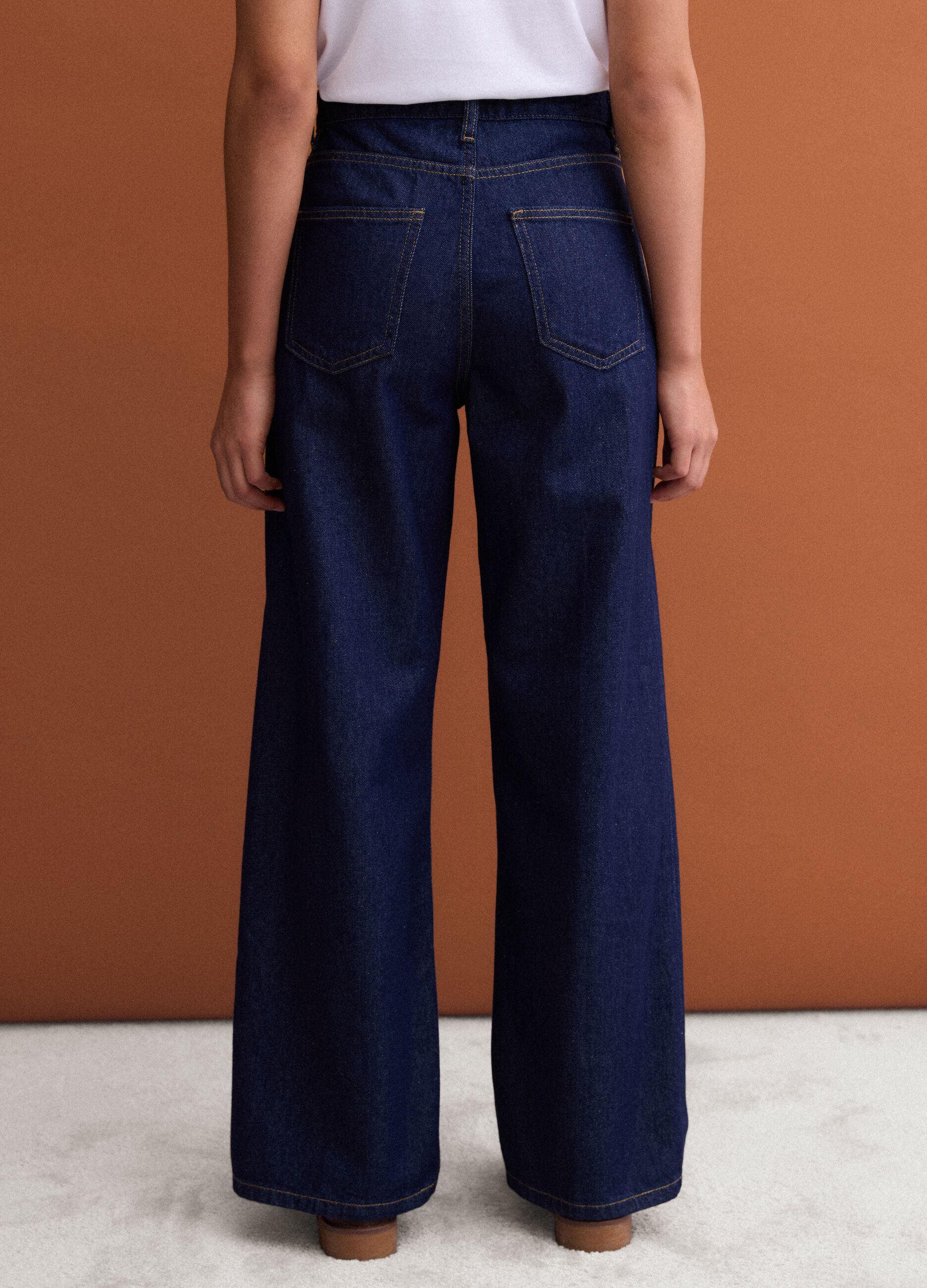 Blue denim straight-fit jeans in pure cotton