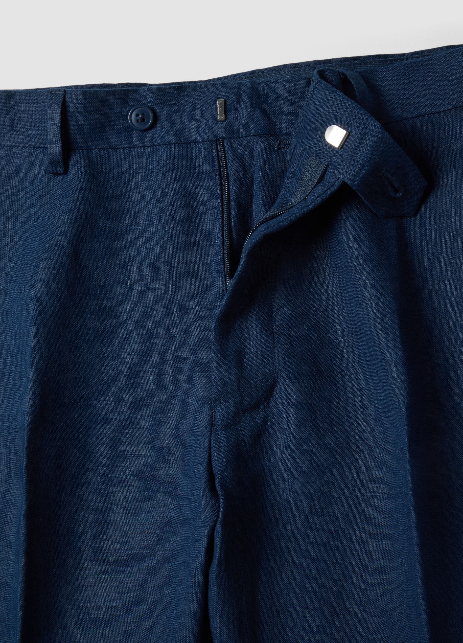 Slim-fit formal trousers in pure blue linen