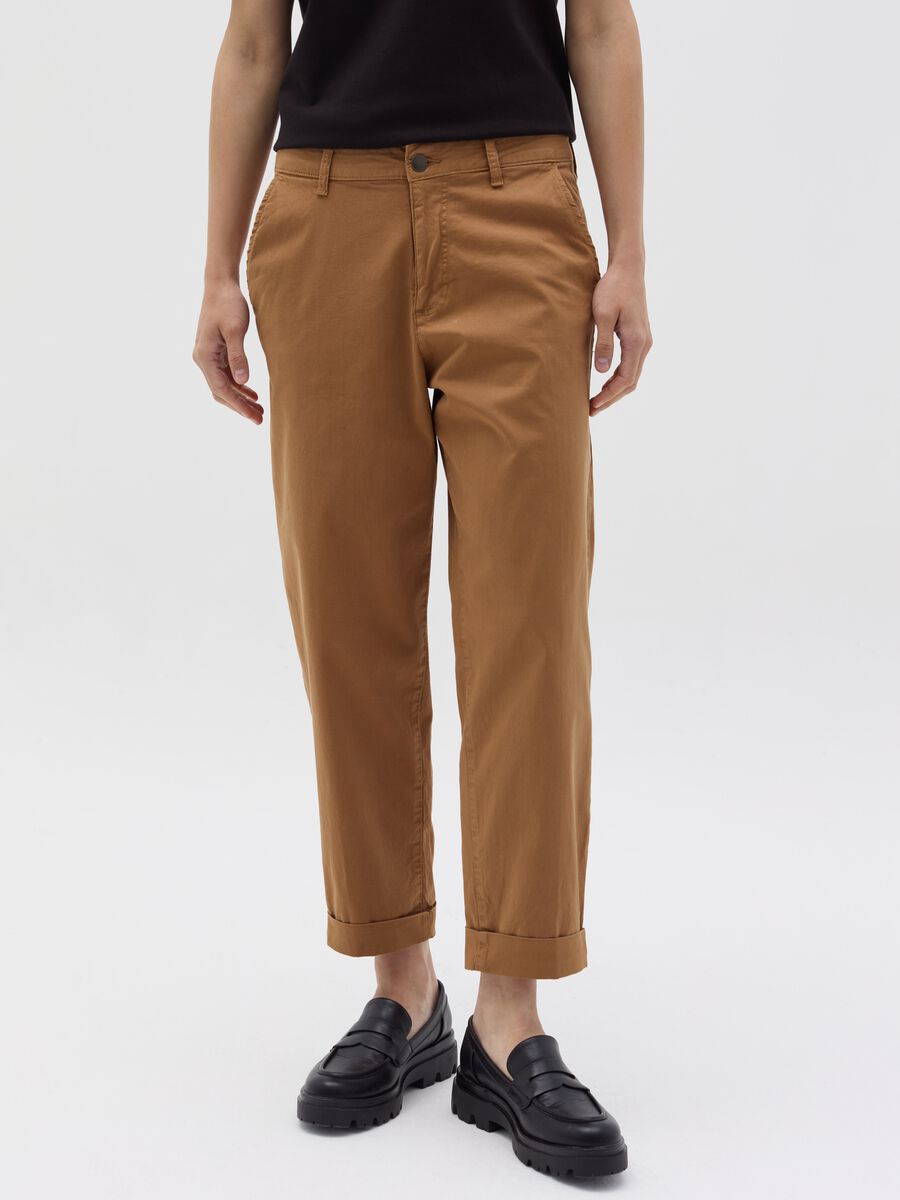 Chino pants with turned-up hems_1