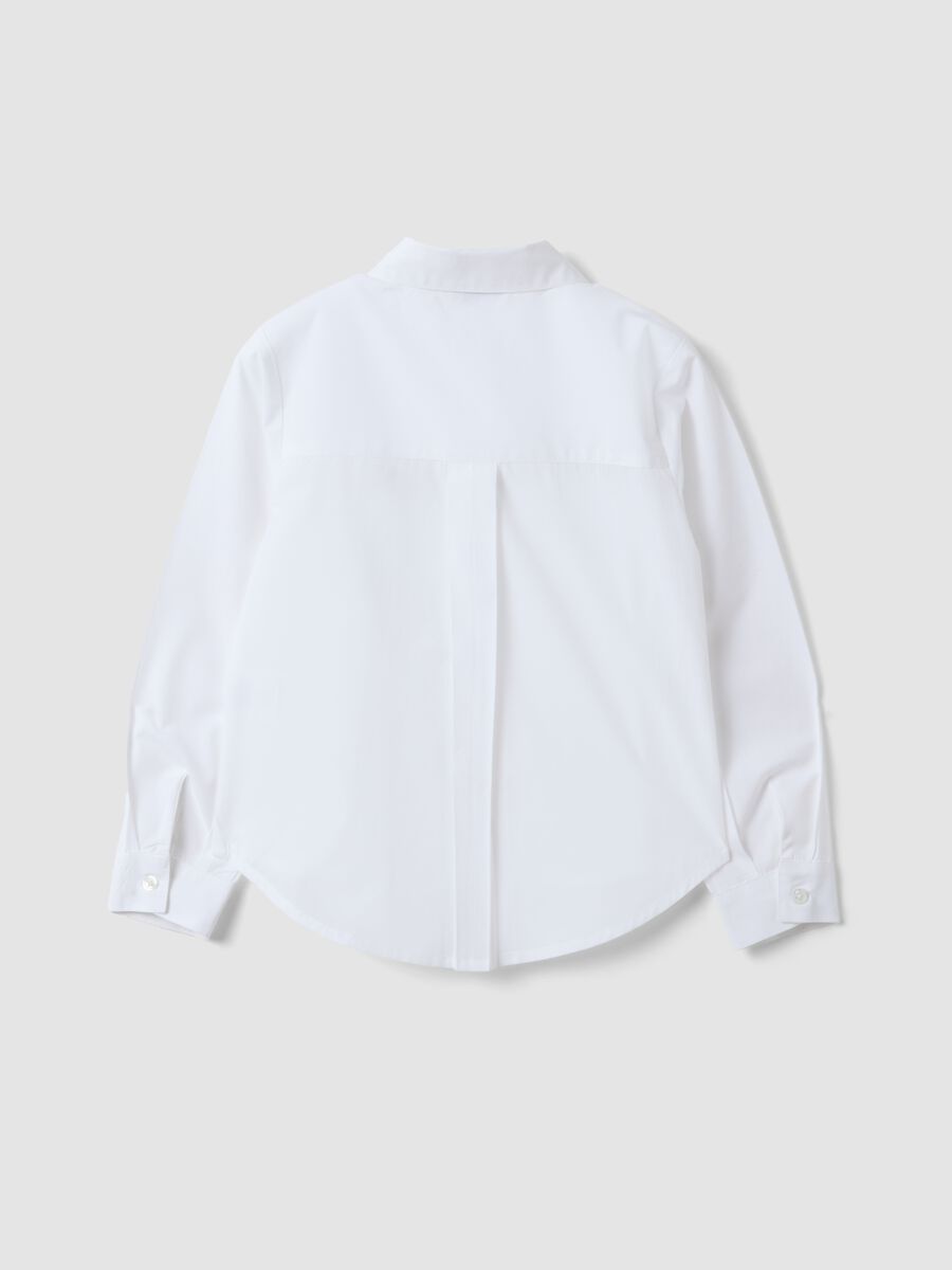 White pure cotton shirt with rhinestones, regular fit, for girls_1