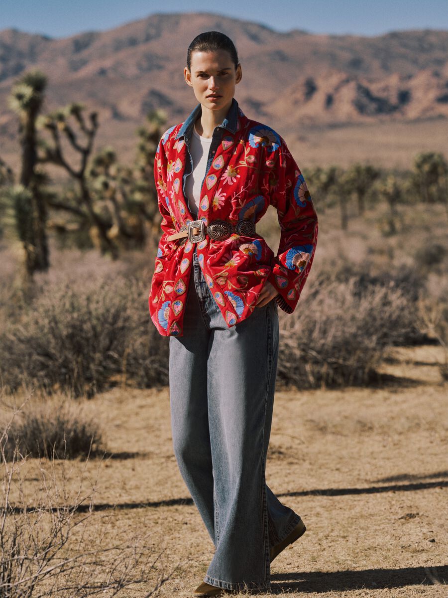 Wide Leg Blue Denim Pure Cotton Jeans_0