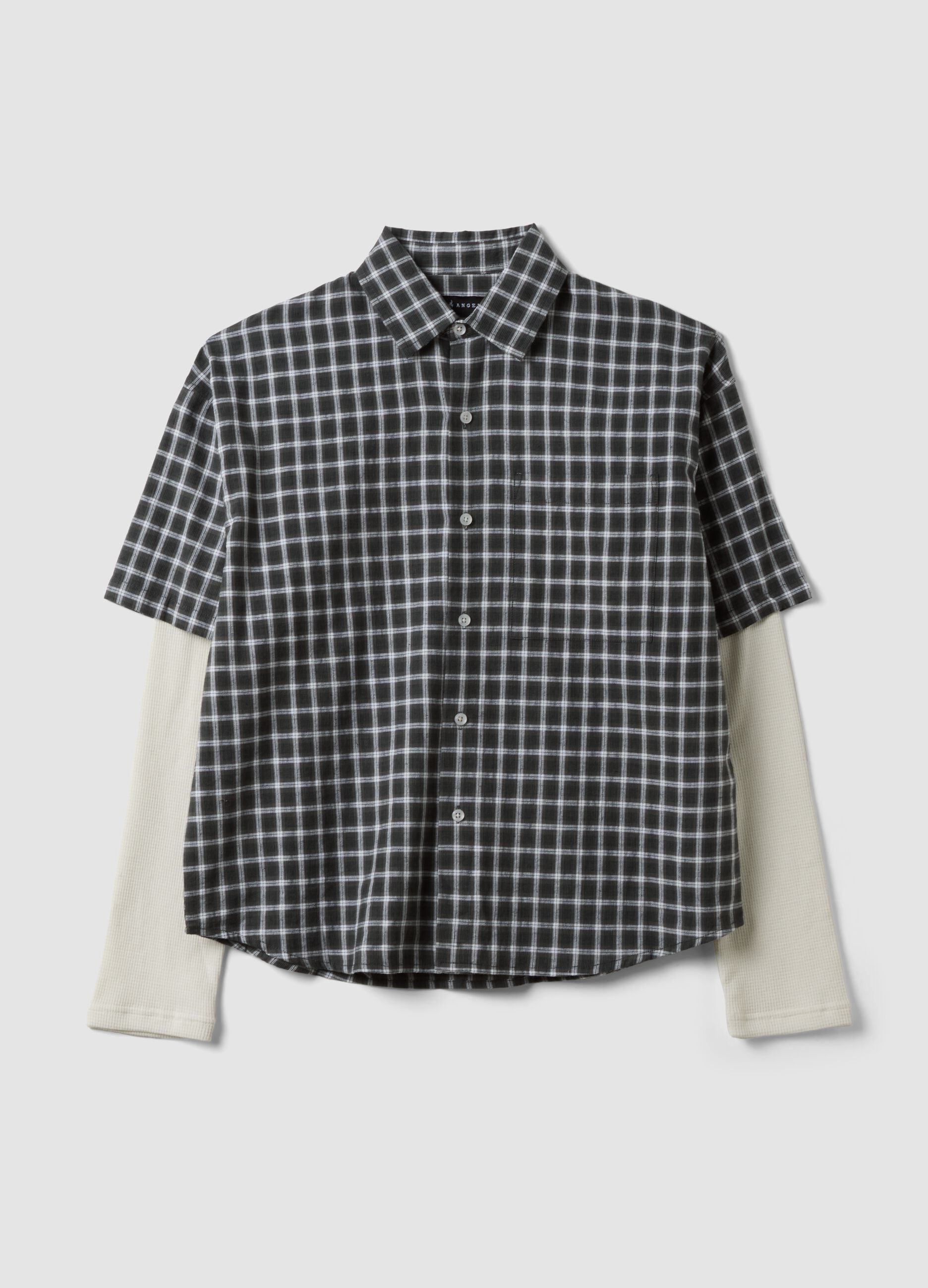 Black double-layer checked pure cotton poplin shirt, oversized fit