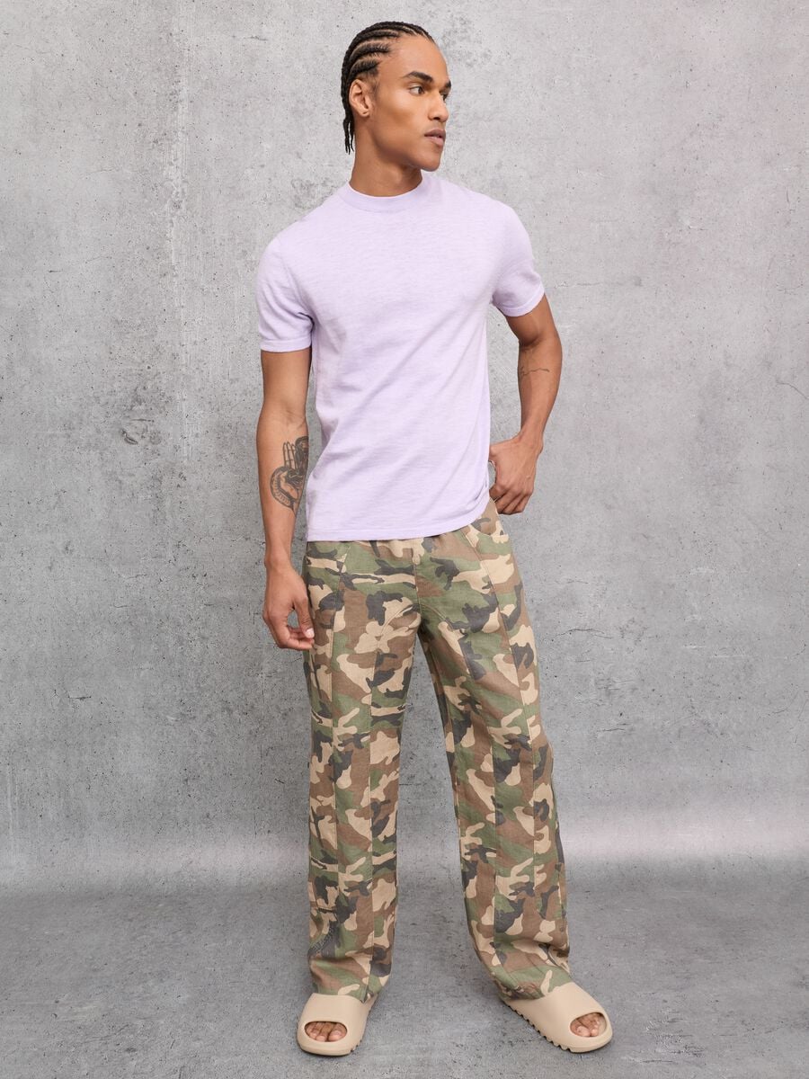100% Linen Wide Leg Pants Camo_3