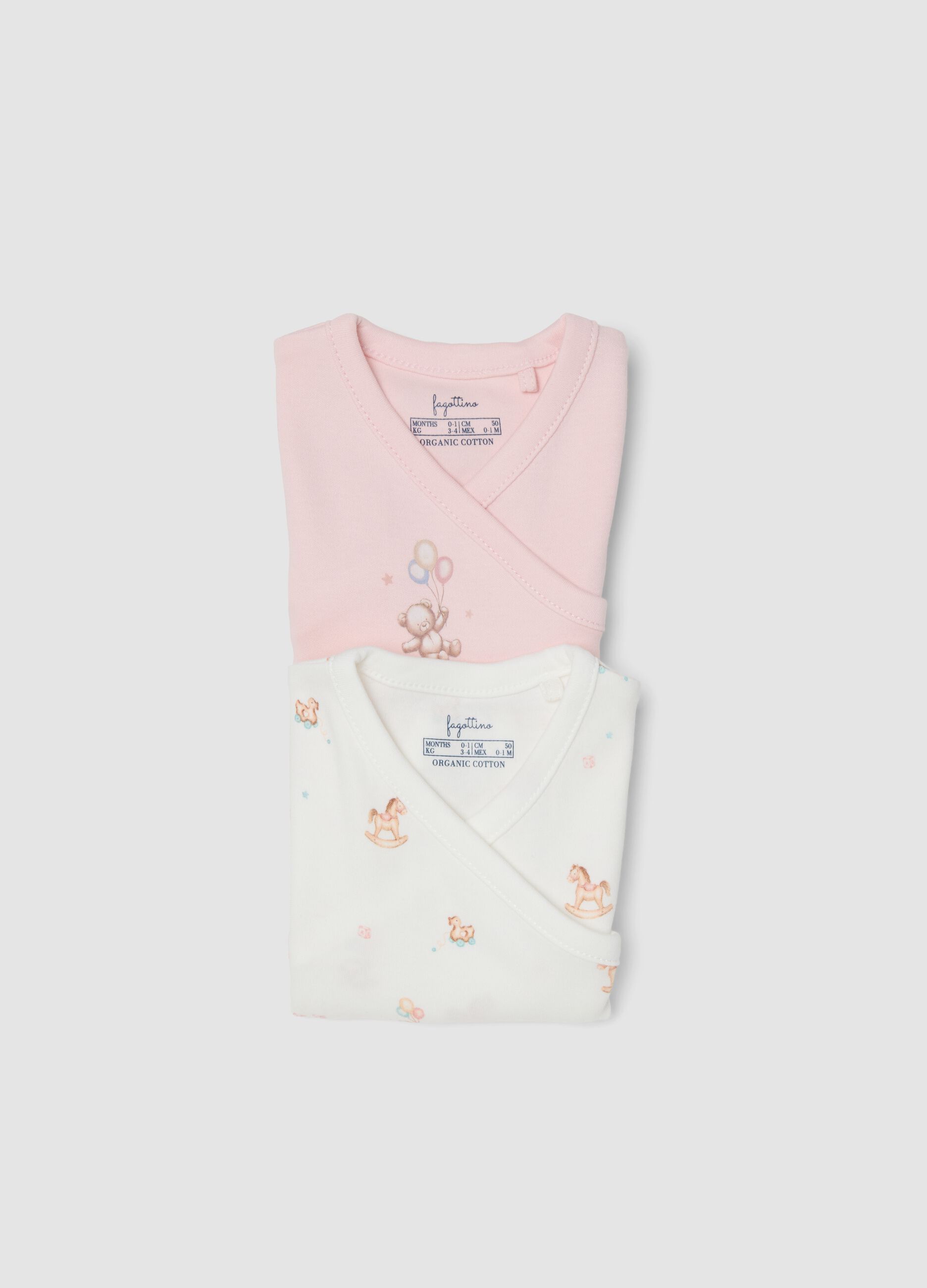 Pack of 2 multicolour organic cotton baby girl bodysuits with cute animals