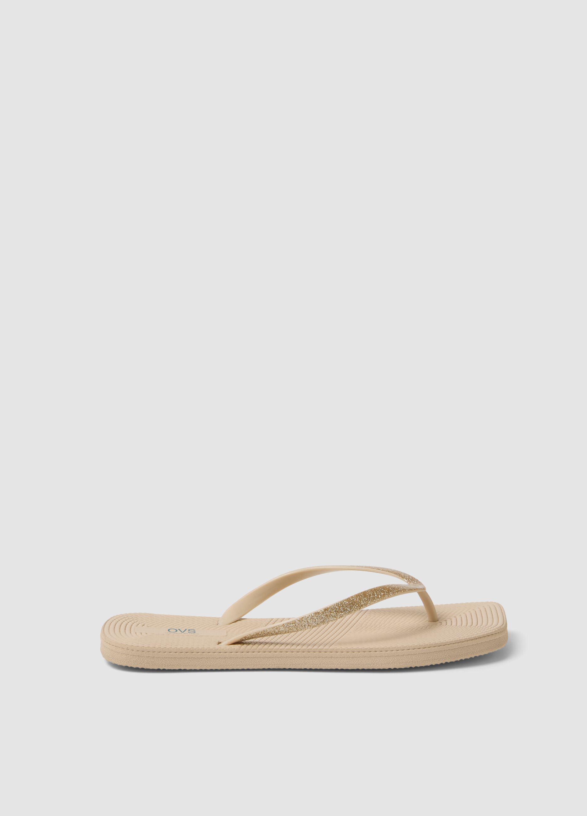 Beige flip-flops with glitter straps
