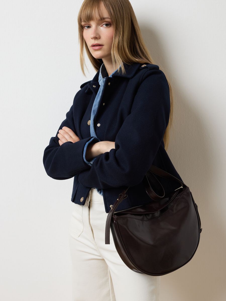 Blue regular fit jacket with button closure_0