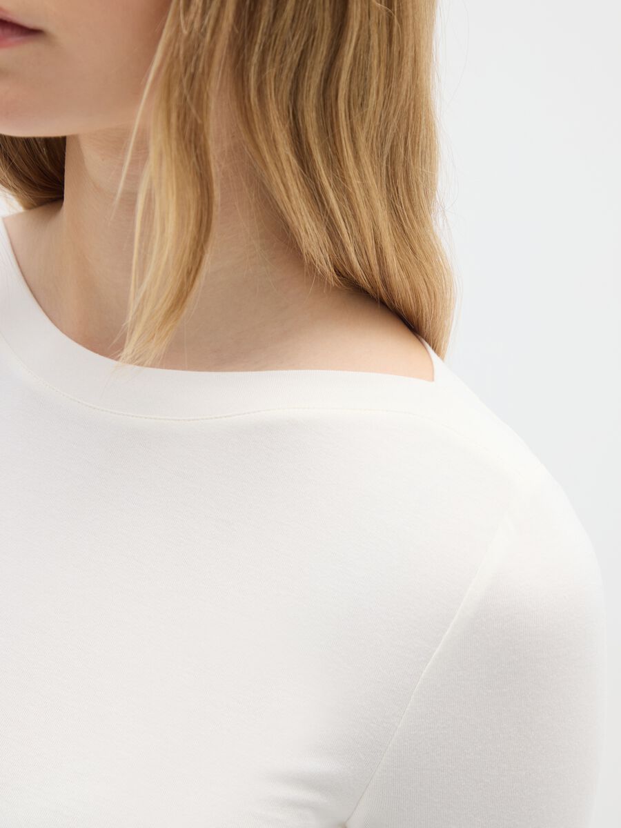 Regular fit beige stretch viscose t-shirt_3