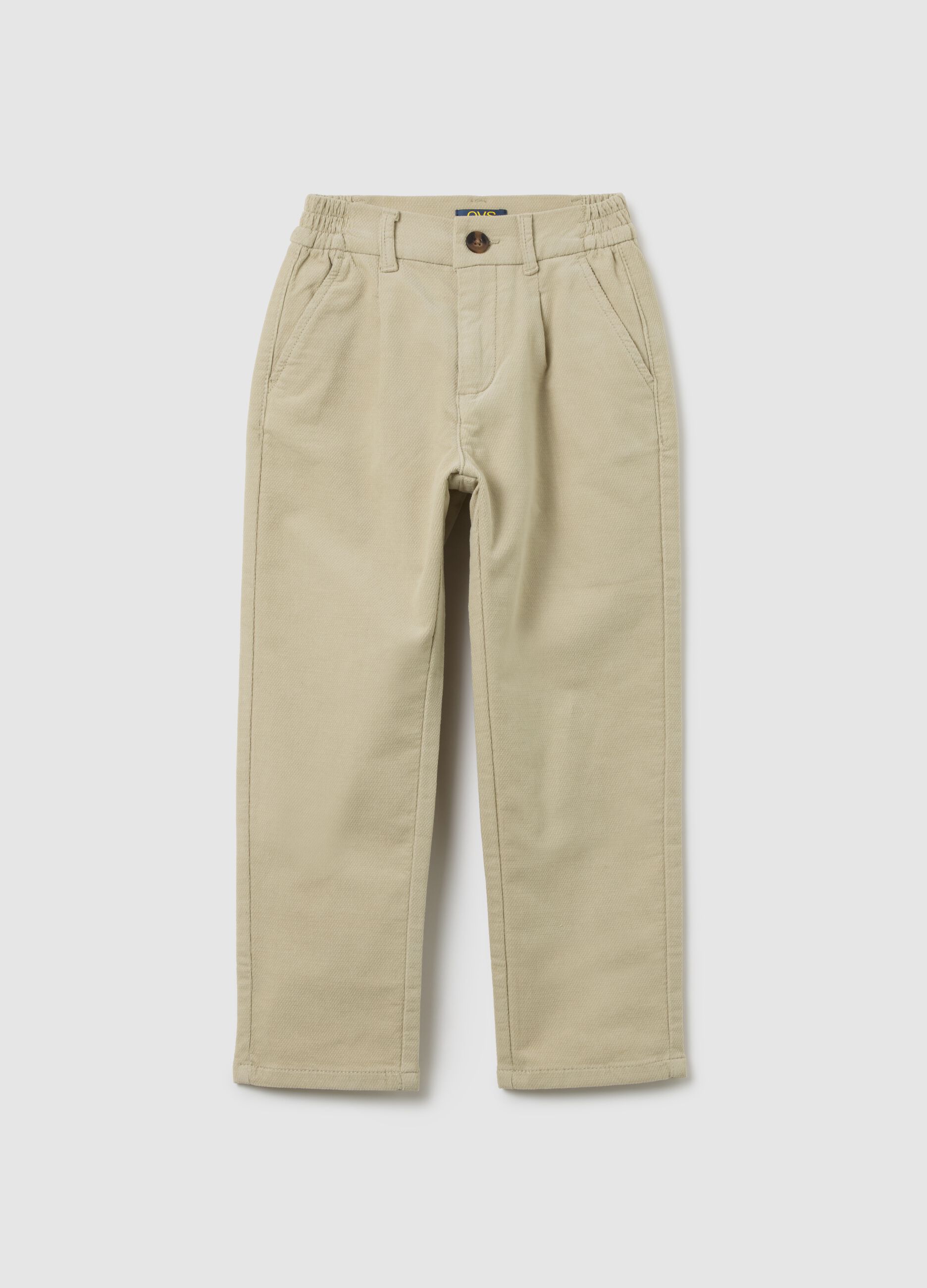 Children's beige stretch cotton blend trousers with regular fit
