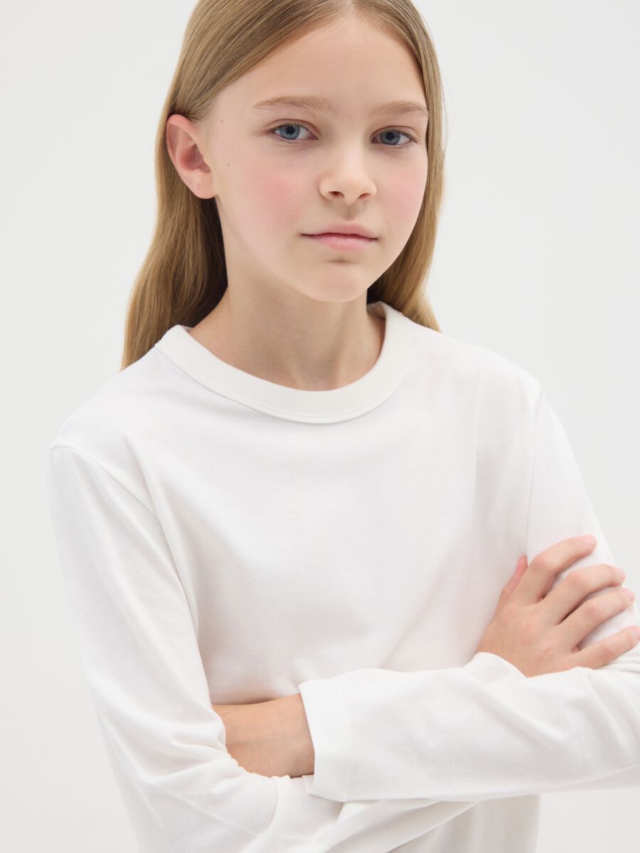 T-shirt da ragazza in puro cotone bianca regular fit_2