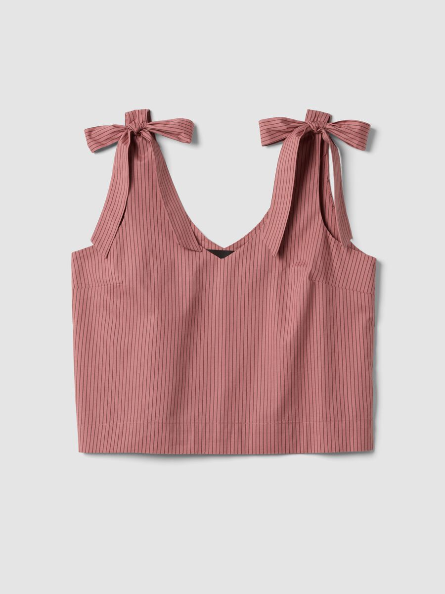 Blusa rosa in cotone elasticizzato con spalline annodate_4