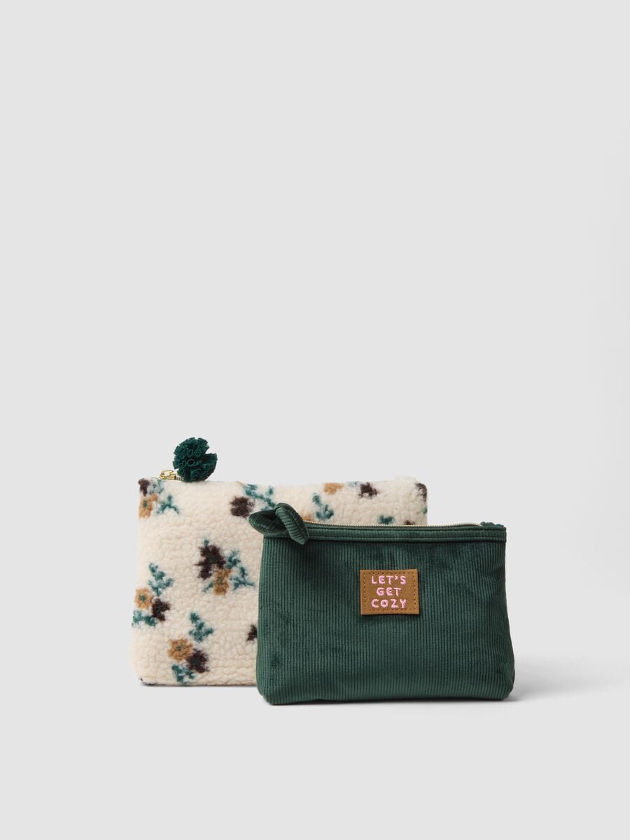 Set of two white and green floral pouches_0
