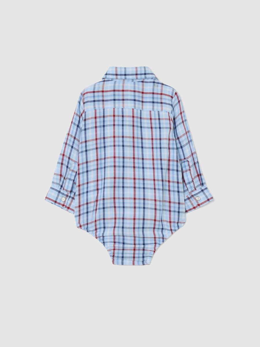 Multicoloured check baby bodysuit in pure cotton with collar_1