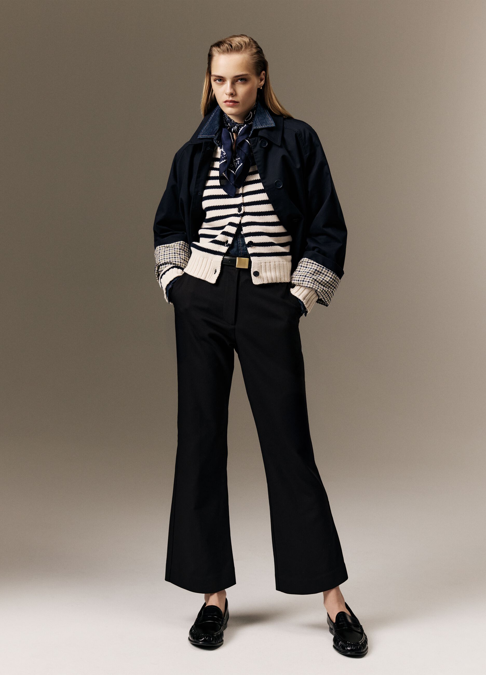 Black stretch regular fit trousers