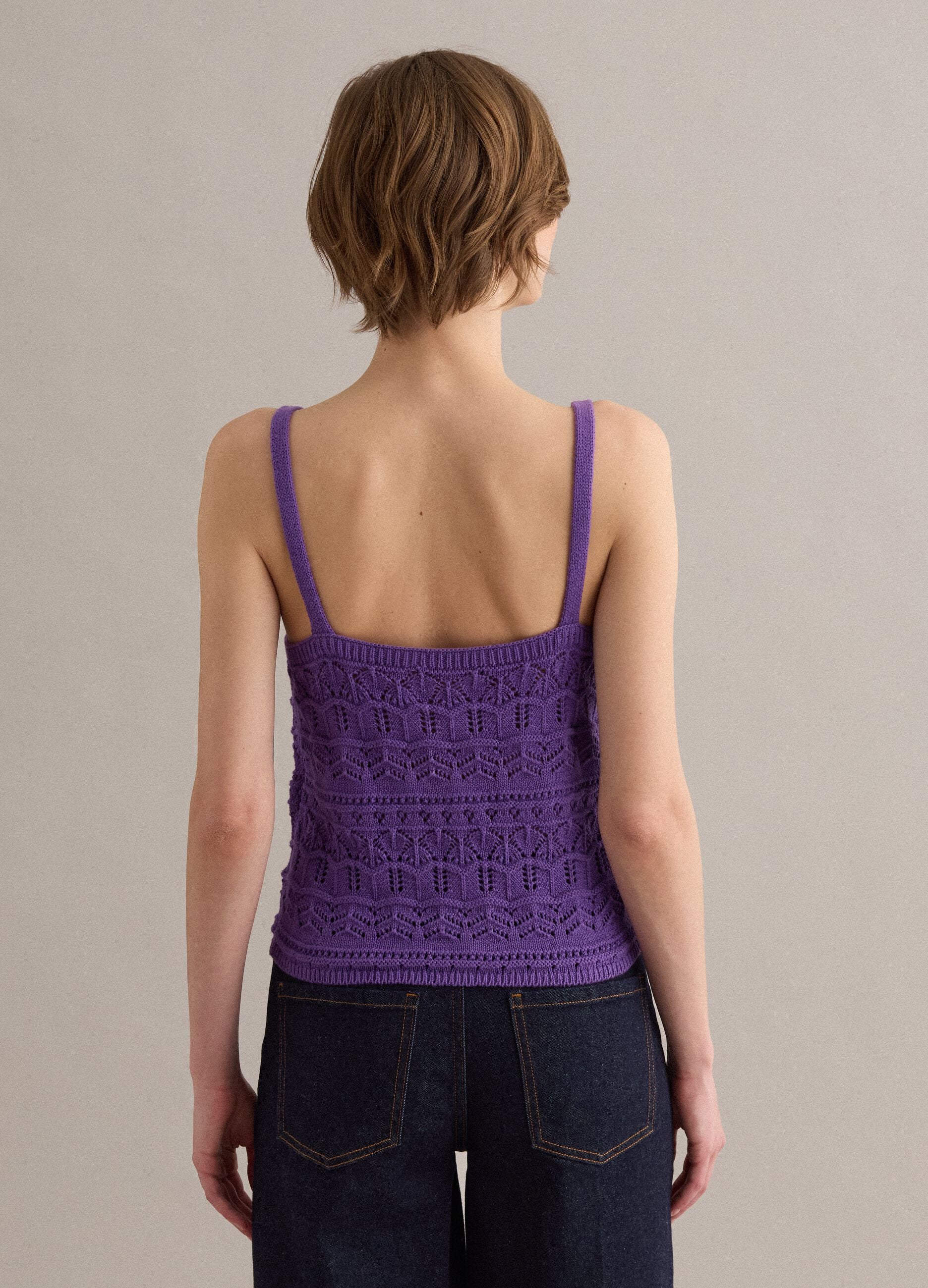 Canotta in puro cotone viola regular fit con lavorazione a maglia
