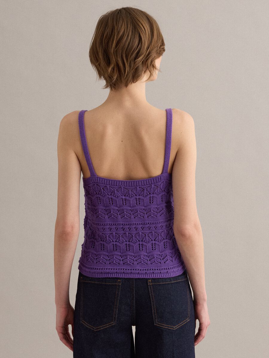 Canotta in puro cotone viola regular fit con lavorazione a maglia_3