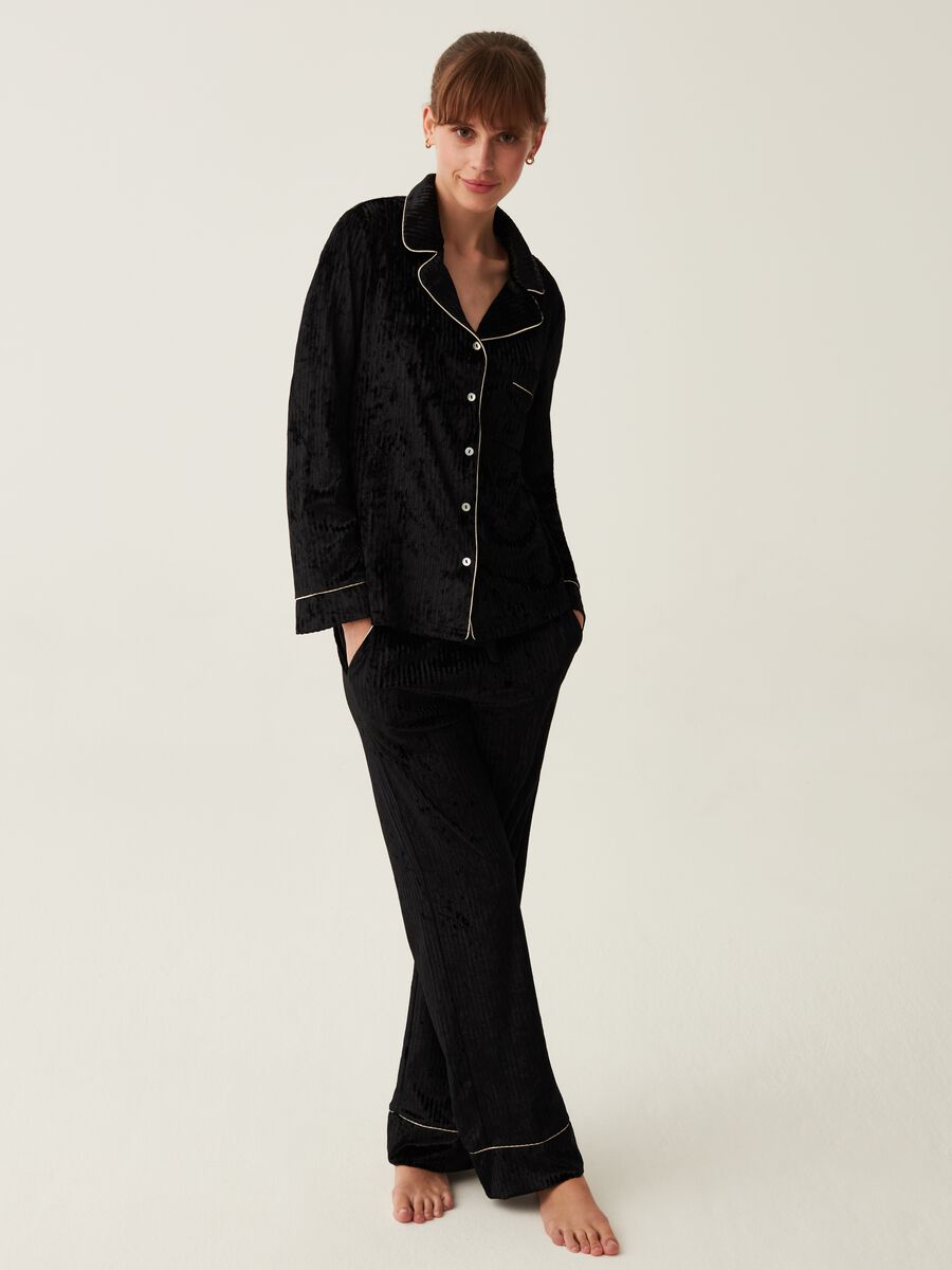 Pantalone pigiama a coste piping a contrasto_0